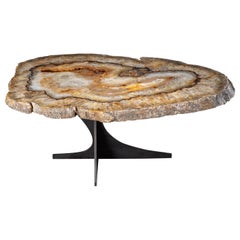 Side or Coffee Table, Brazilian Agate with Gold Color Metal Base