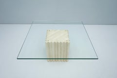 Side or Coffee Table in Travertine and Glass Carlo Scarpa, Italy, 1970s