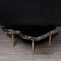 Side or Coffee Table, Mexican Obsidian with Solid Bronze Legs