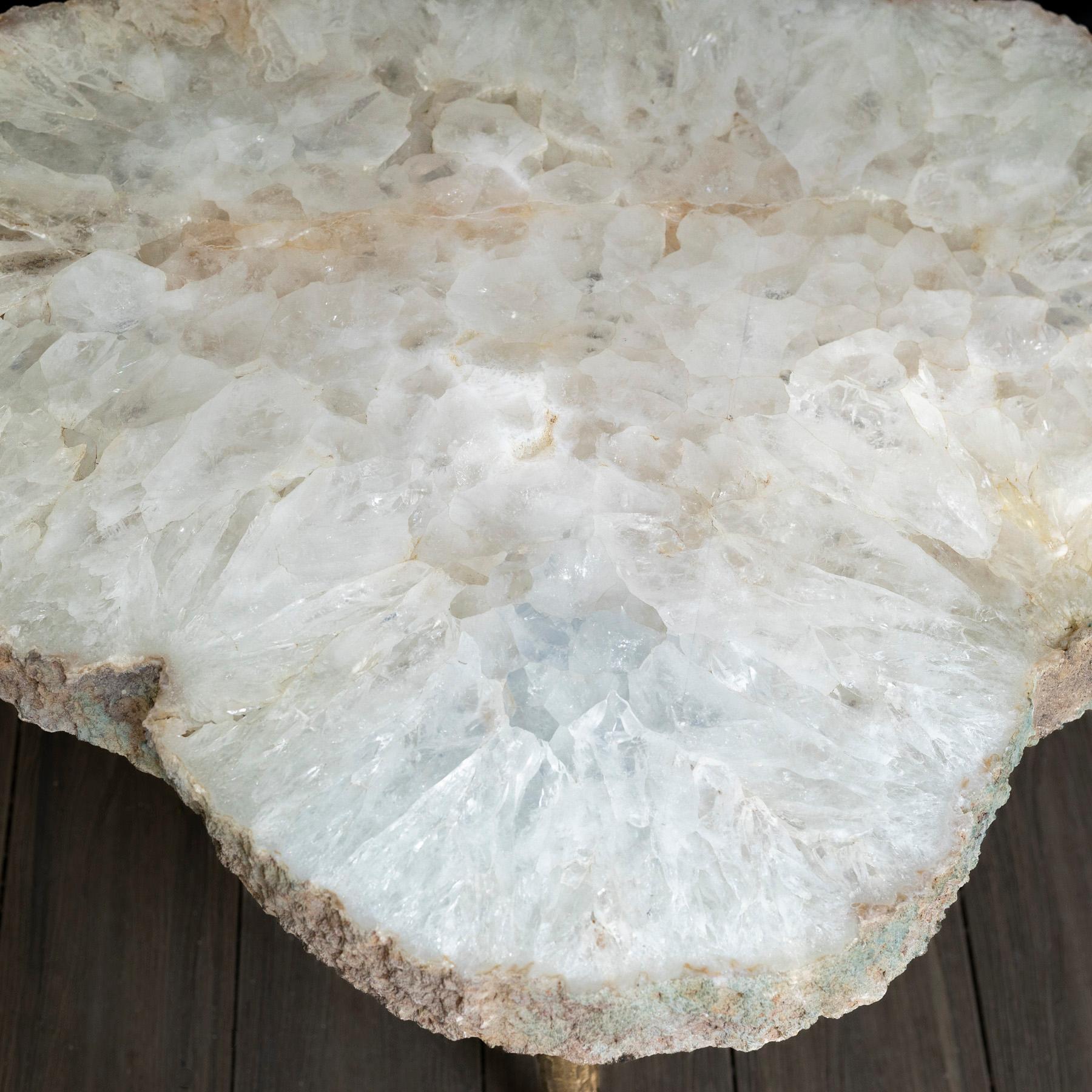 Side or Coffee Table, White Brazilian Agate with Solid Bronze Base 1