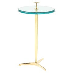 Side or Martini Tripod Table with Beveled Glass and Brass, Italy