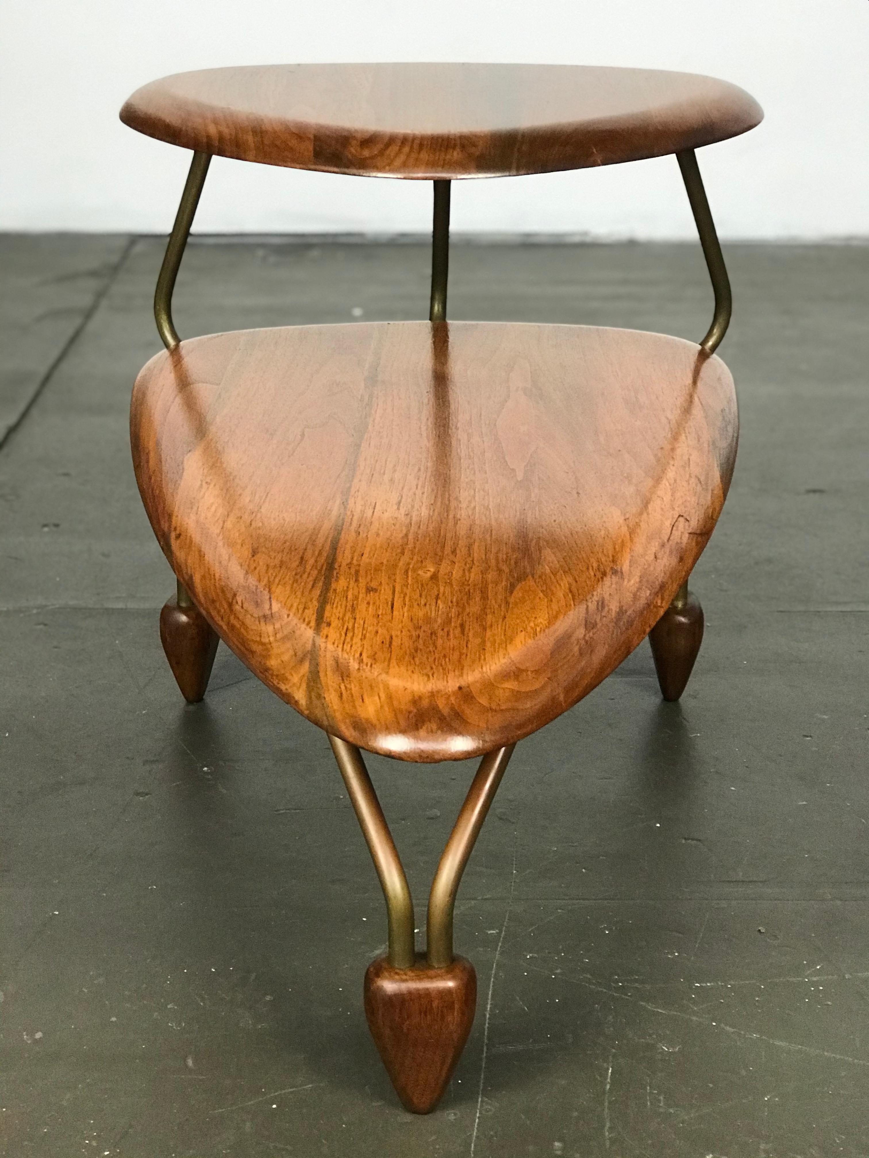 Mid Century Modern Side Step Table in Walnut and Brass after John Keal 5