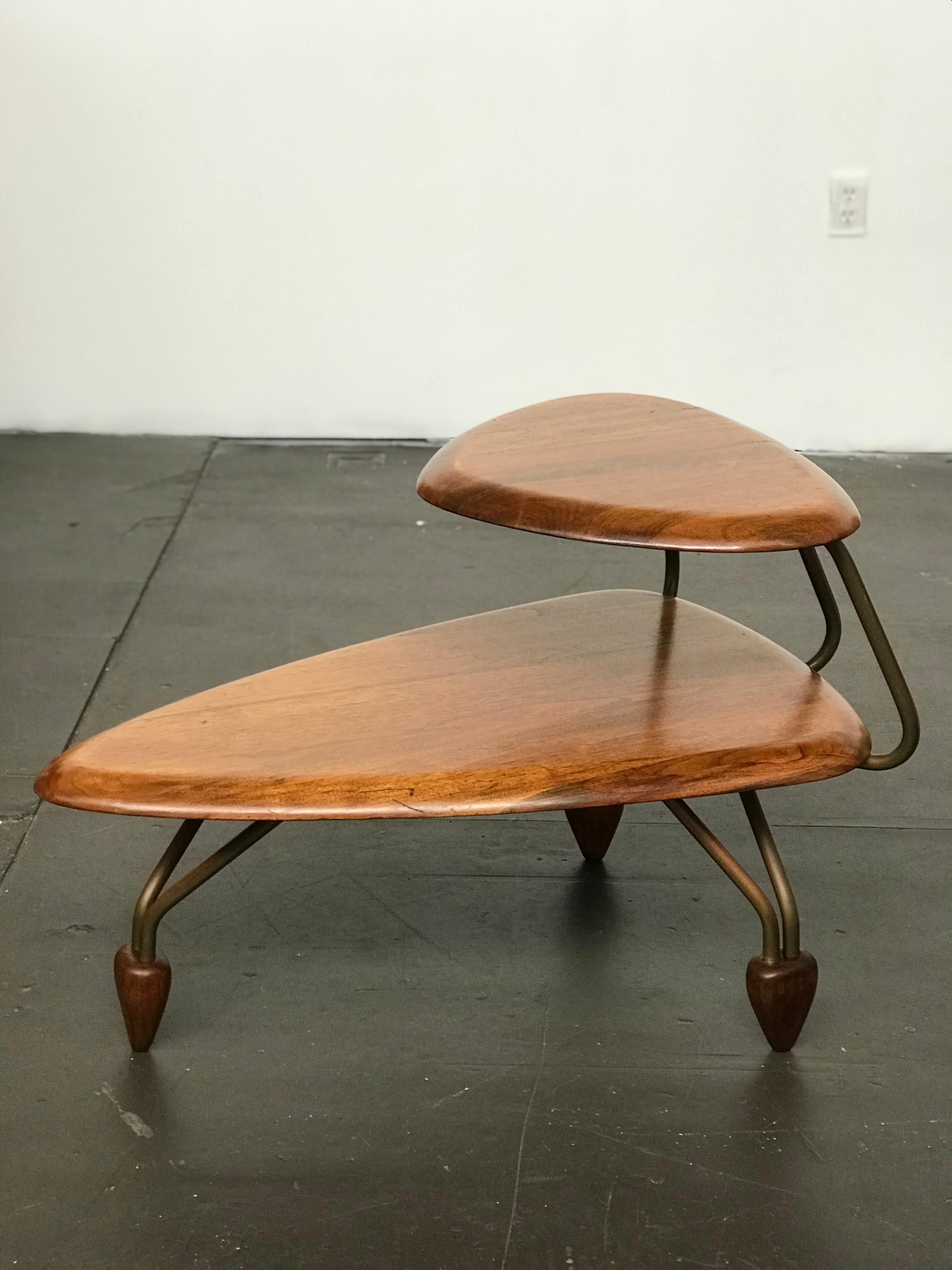 Mid Century Modern Side Step Table in Walnut and Brass after John Keal 6