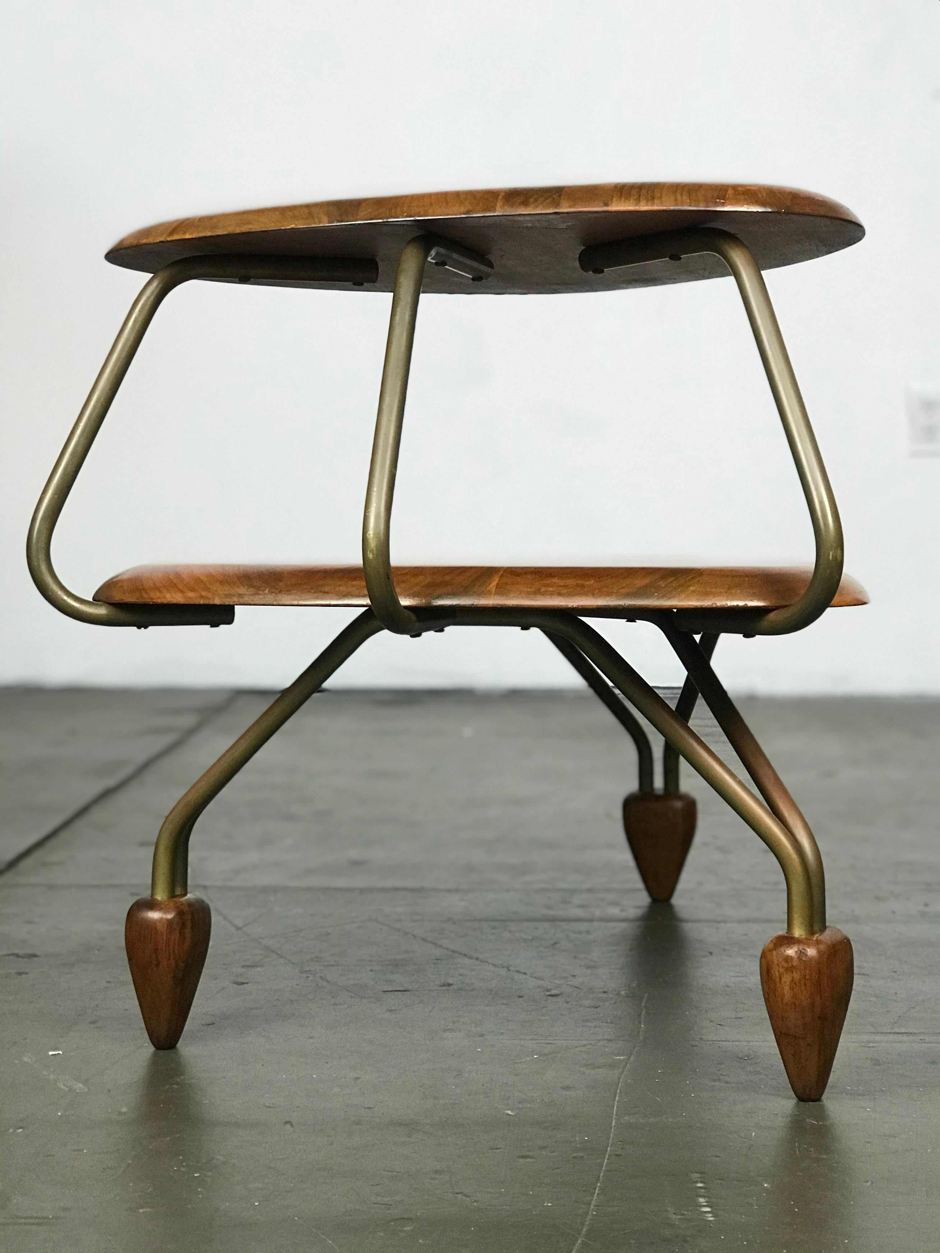 American Mid Century Modern Side Step Table in Walnut and Brass after John Keal