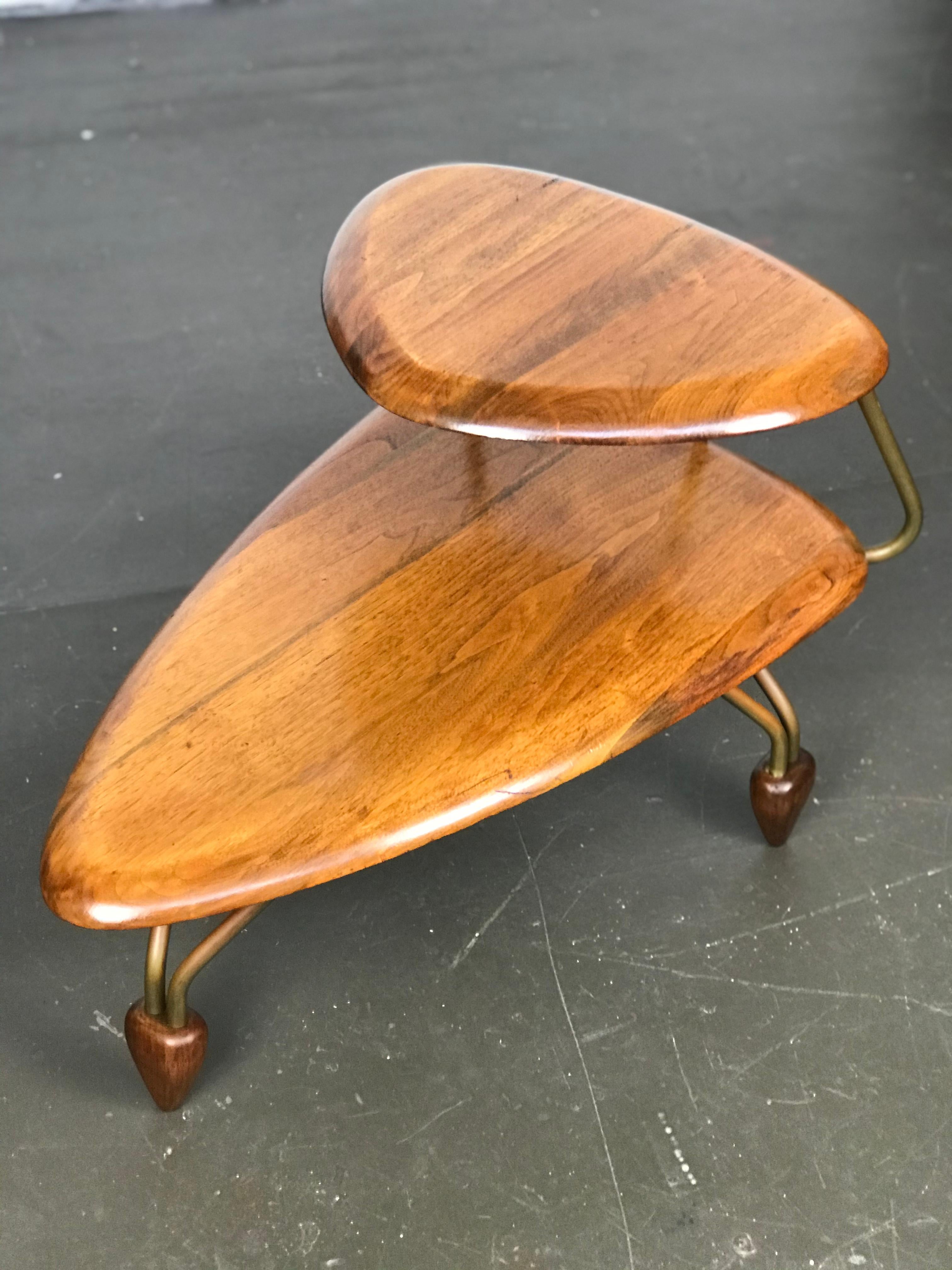 Mid-20th Century Mid Century Modern Side Step Table in Walnut and Brass after John Keal