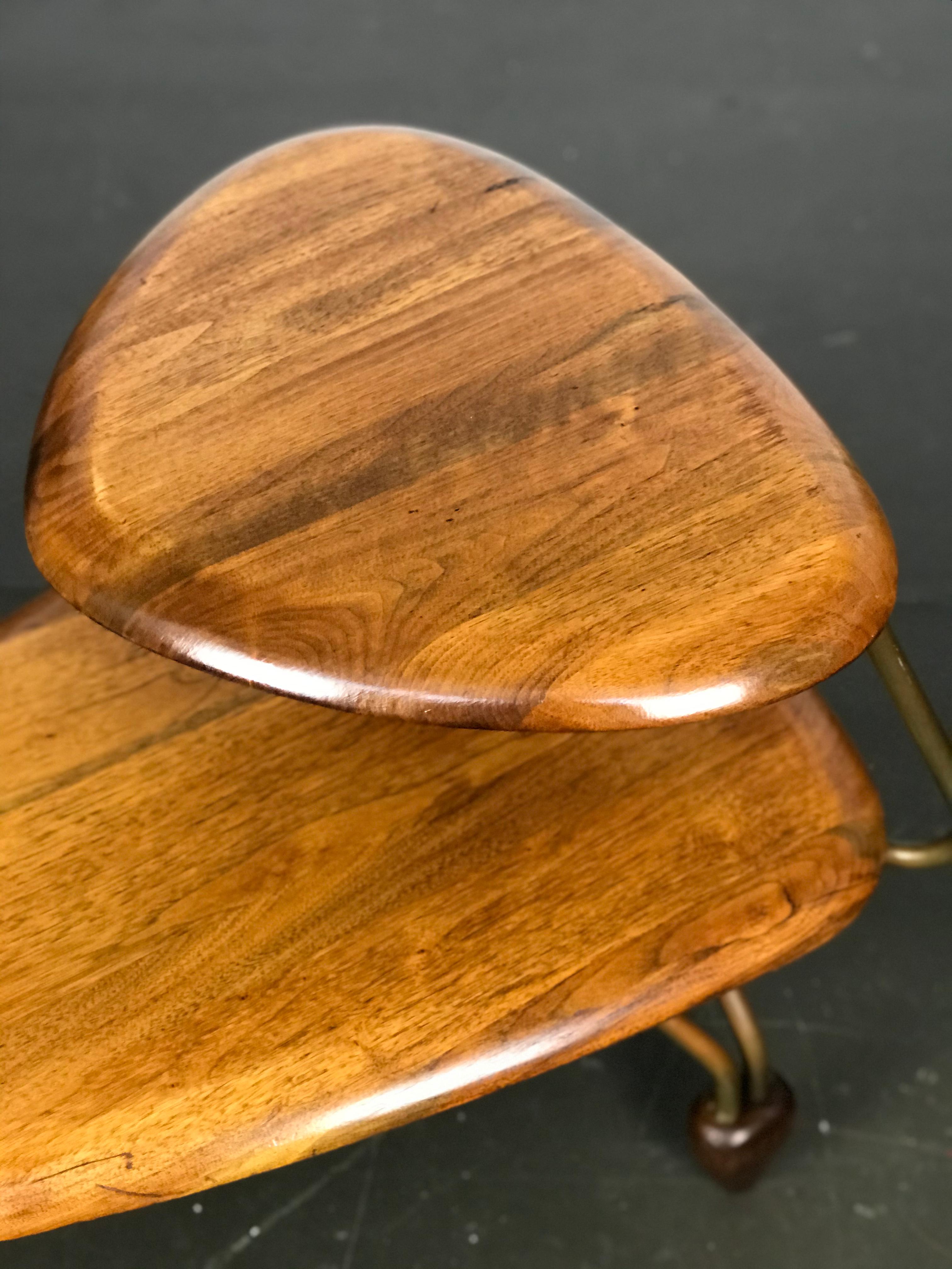 Metal Mid Century Modern Side Step Table in Walnut and Brass after John Keal