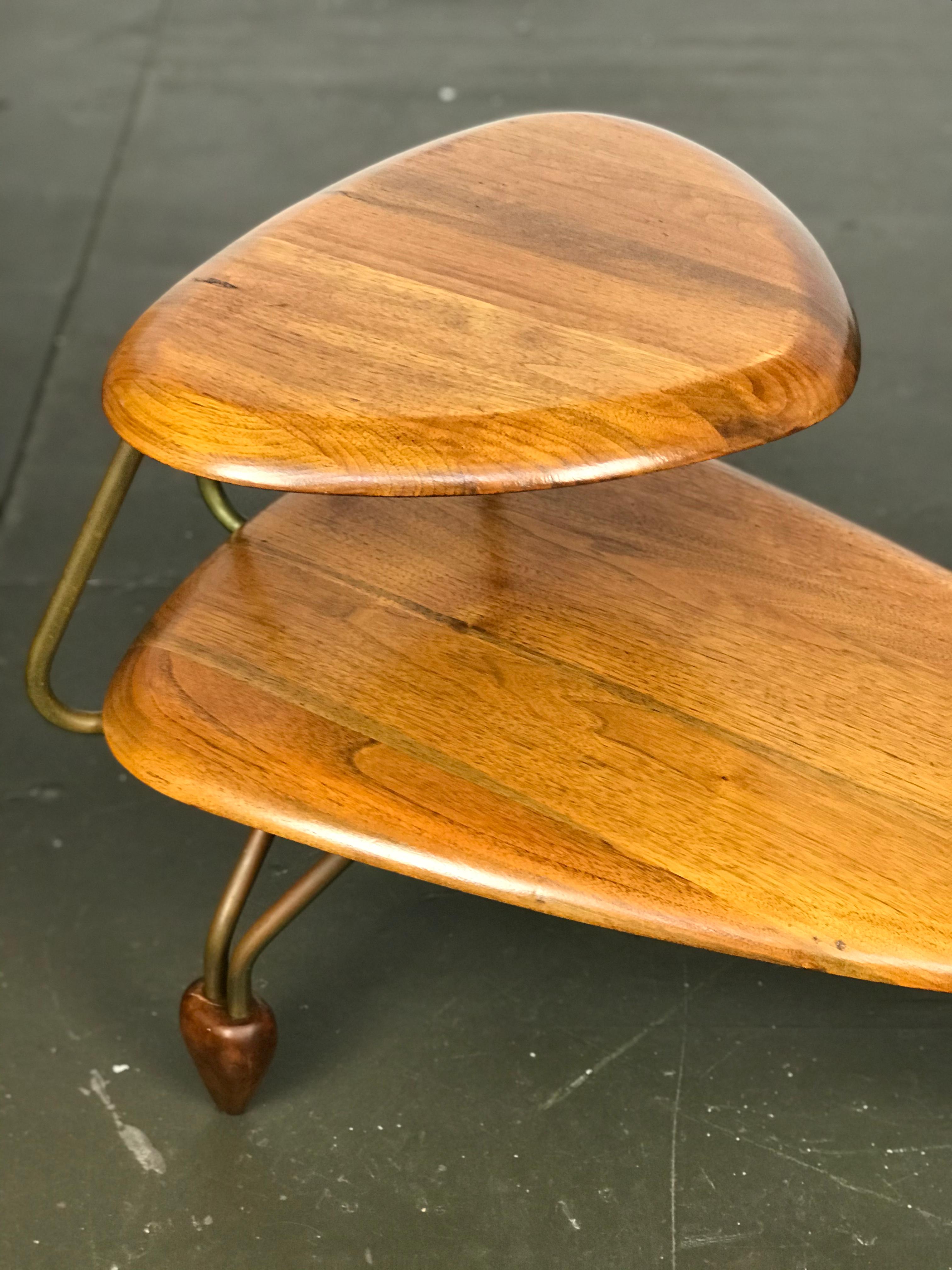 Mid Century Modern Side Step Table in Walnut and Brass after John Keal 1