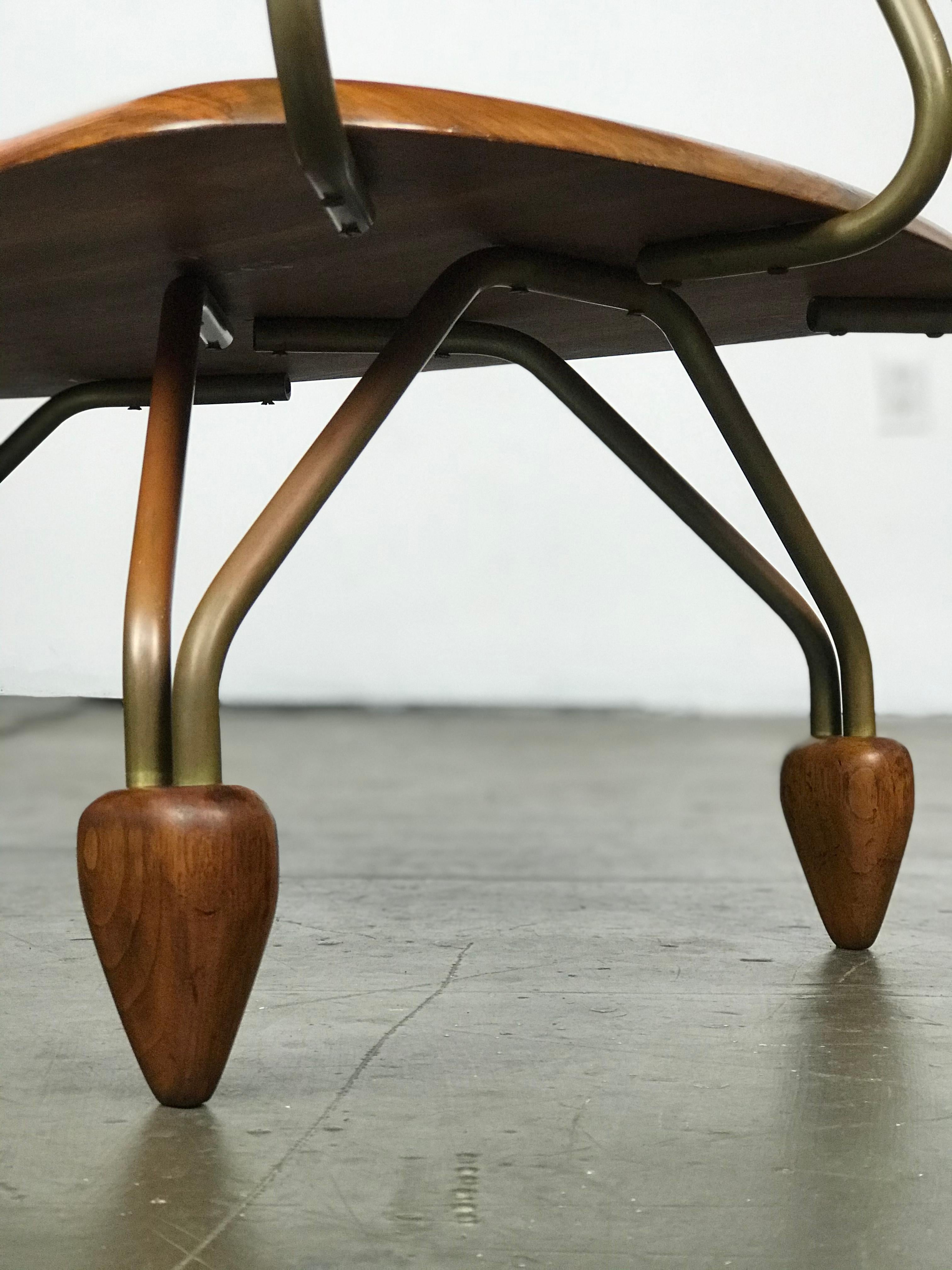 Mid Century Modern Side Step Table in Walnut and Brass after John Keal 2