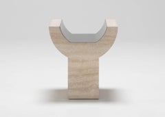 Side Table 01 - Sculptural Travertine and Stainless Steel Side Table