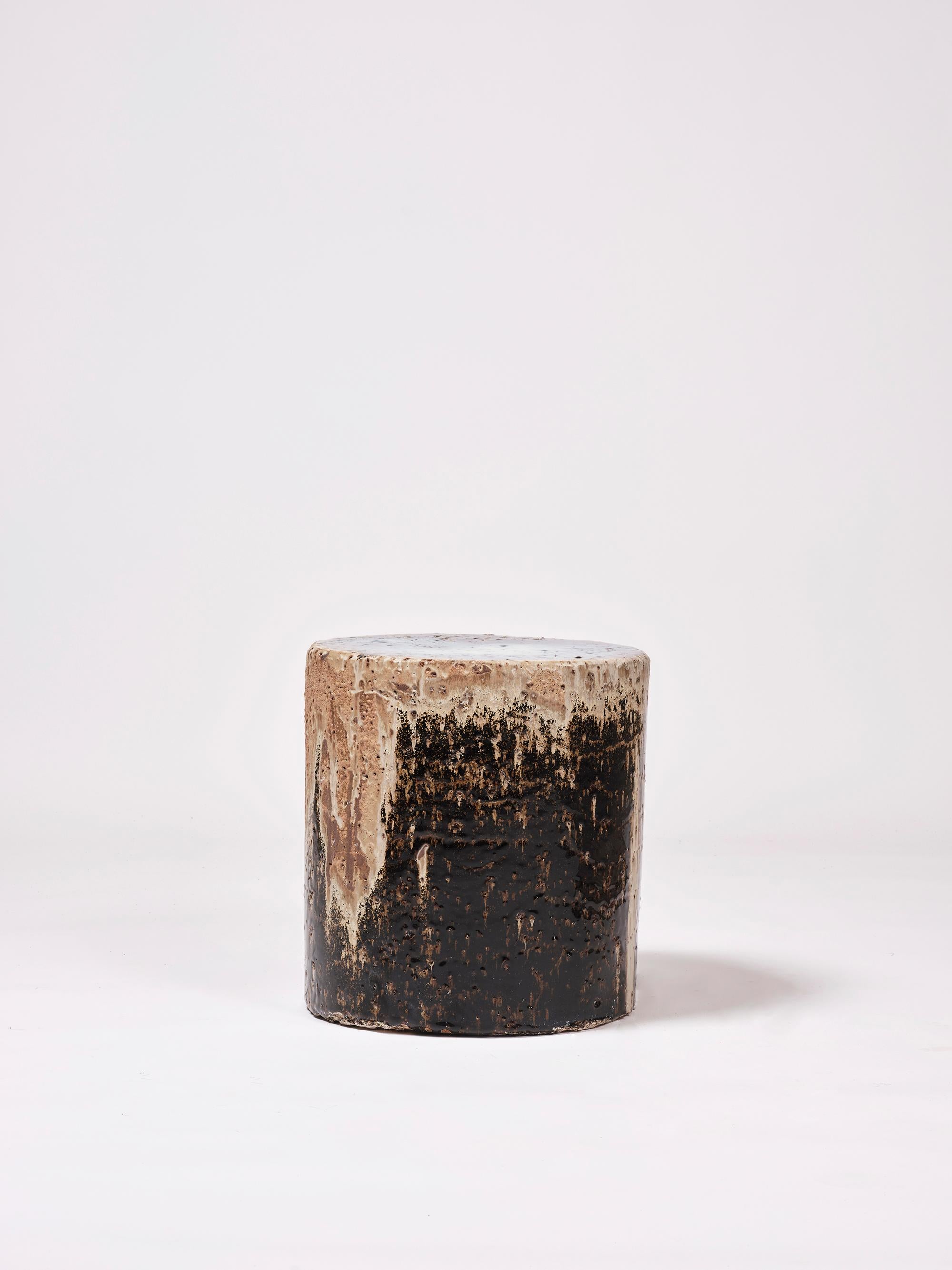 Other Contemporary Ceramic Side Table Column Stool Blue Black Beige Glazed Earthenware
