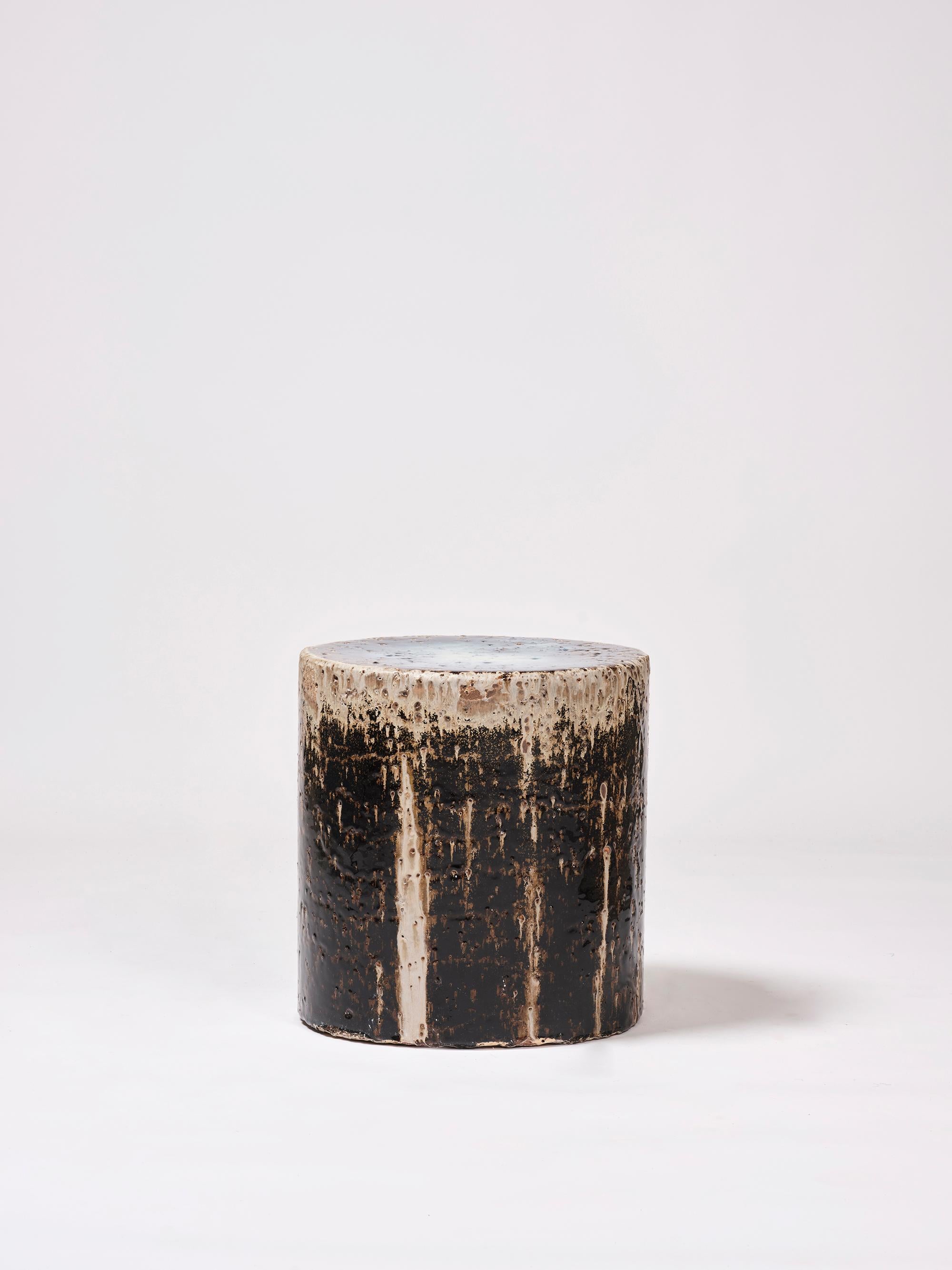 Contemporary Ceramic Side Table Column Stool Blue Black Beige Glazed Earthenware In New Condition In Rubi, Catalunya