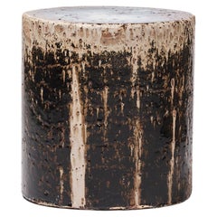 Contemporary Ceramic Side Table Column Stool Blue Black Beige Glazed Earthenware