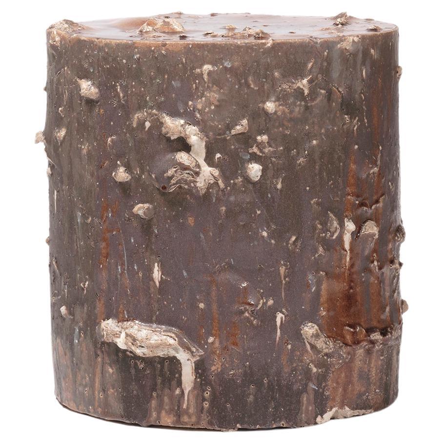 Contemporary Ceramic Side Table Column Stool Brown Glazed Stoneware Earthenware