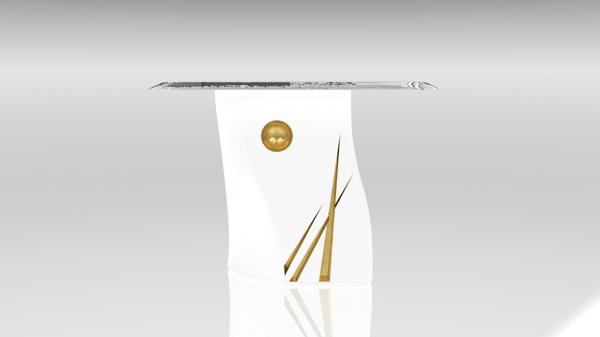 Table d'appoint Adelma, lignes 1, blanc arctique/or en vente 3
