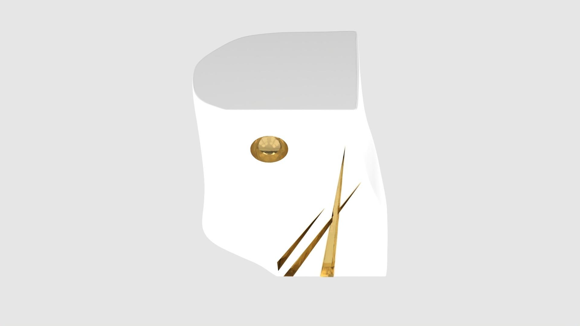 Français Table d'appoint Adelma, lignes 1, blanc arctique/or en vente