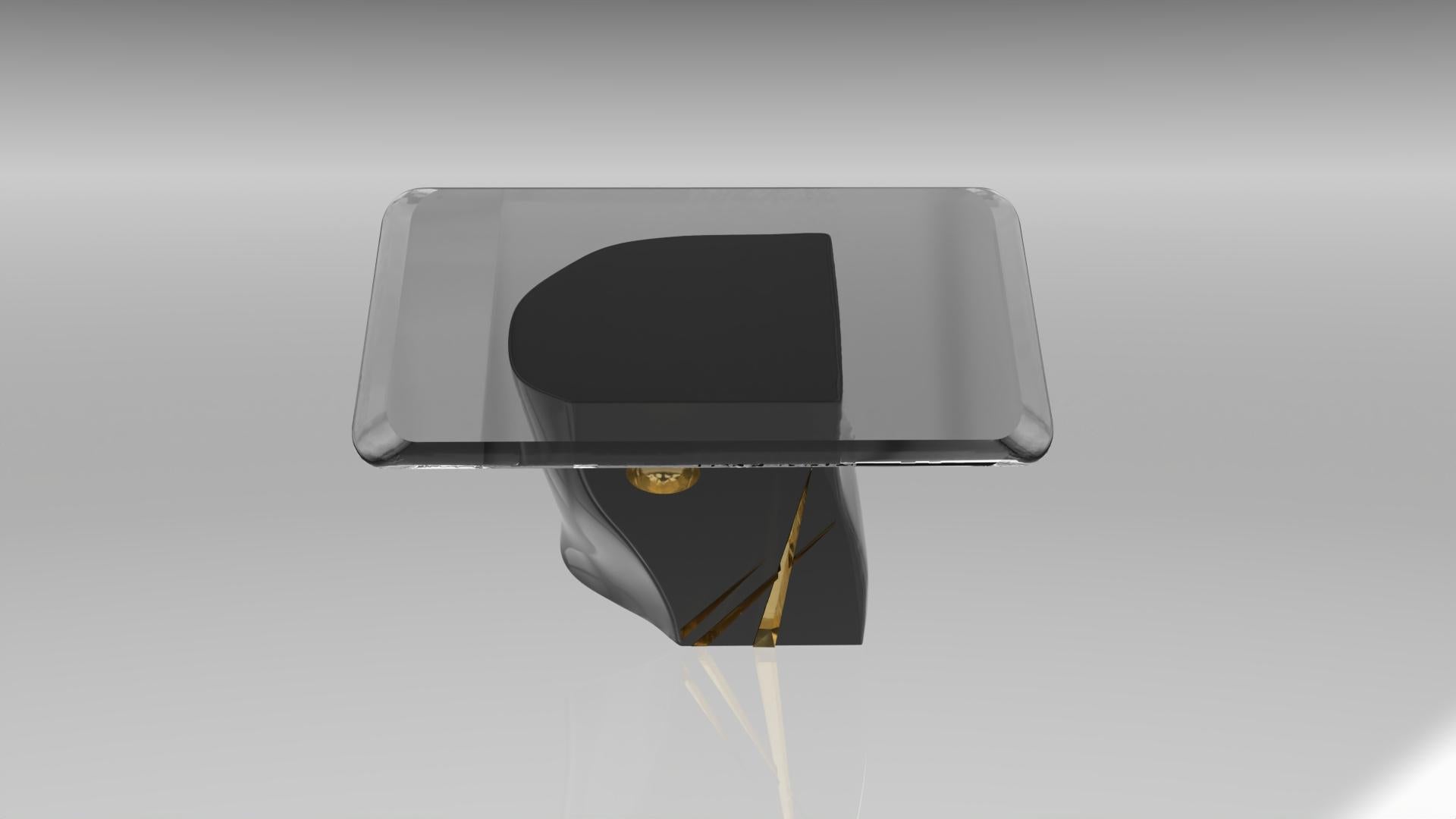 Table d'appoint Adelma, lignes 1, Black Diamond/gold en vente 4