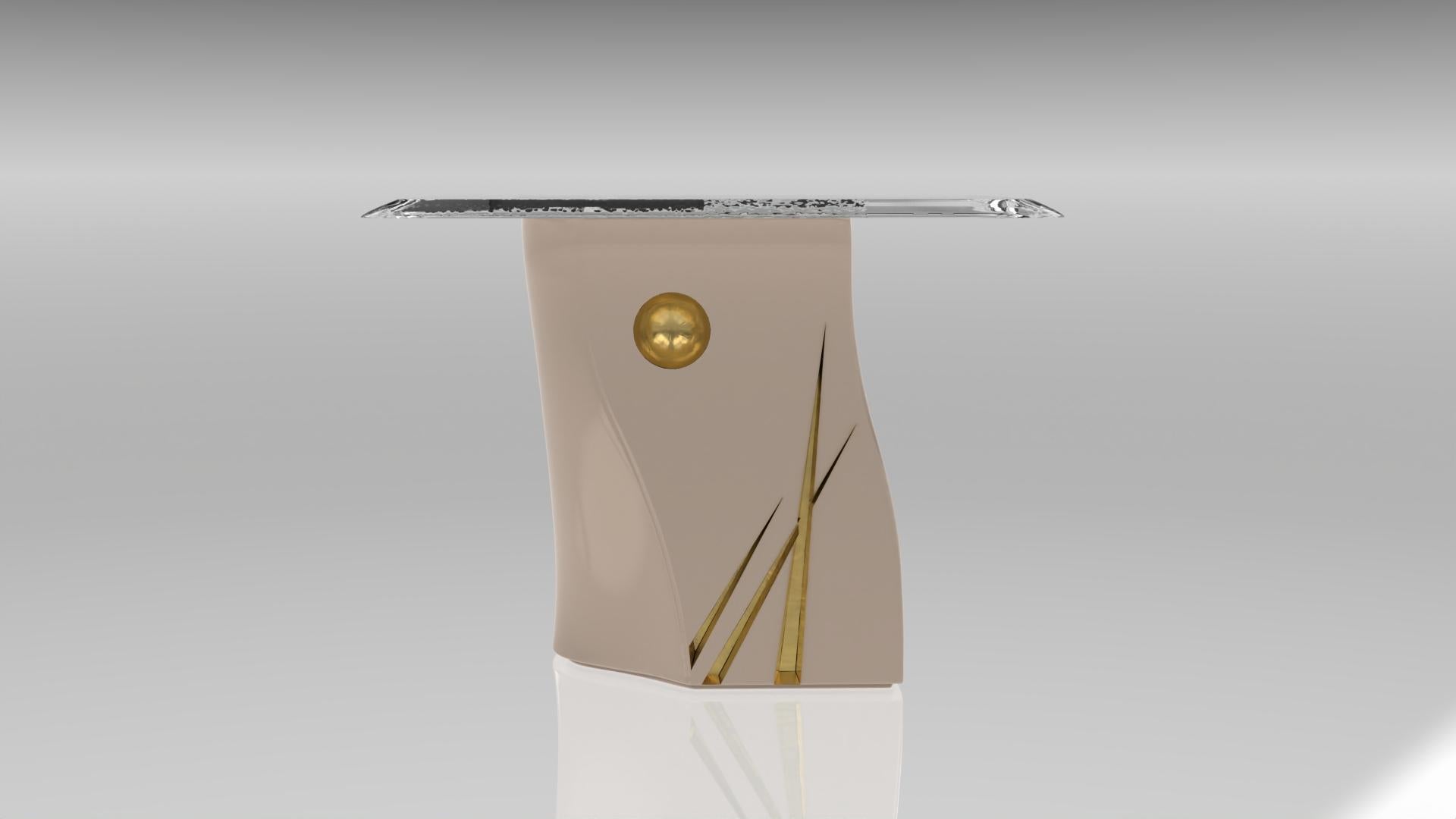 Table d'appoint Adelma, lignes 1, huîtres claires/or en vente 2