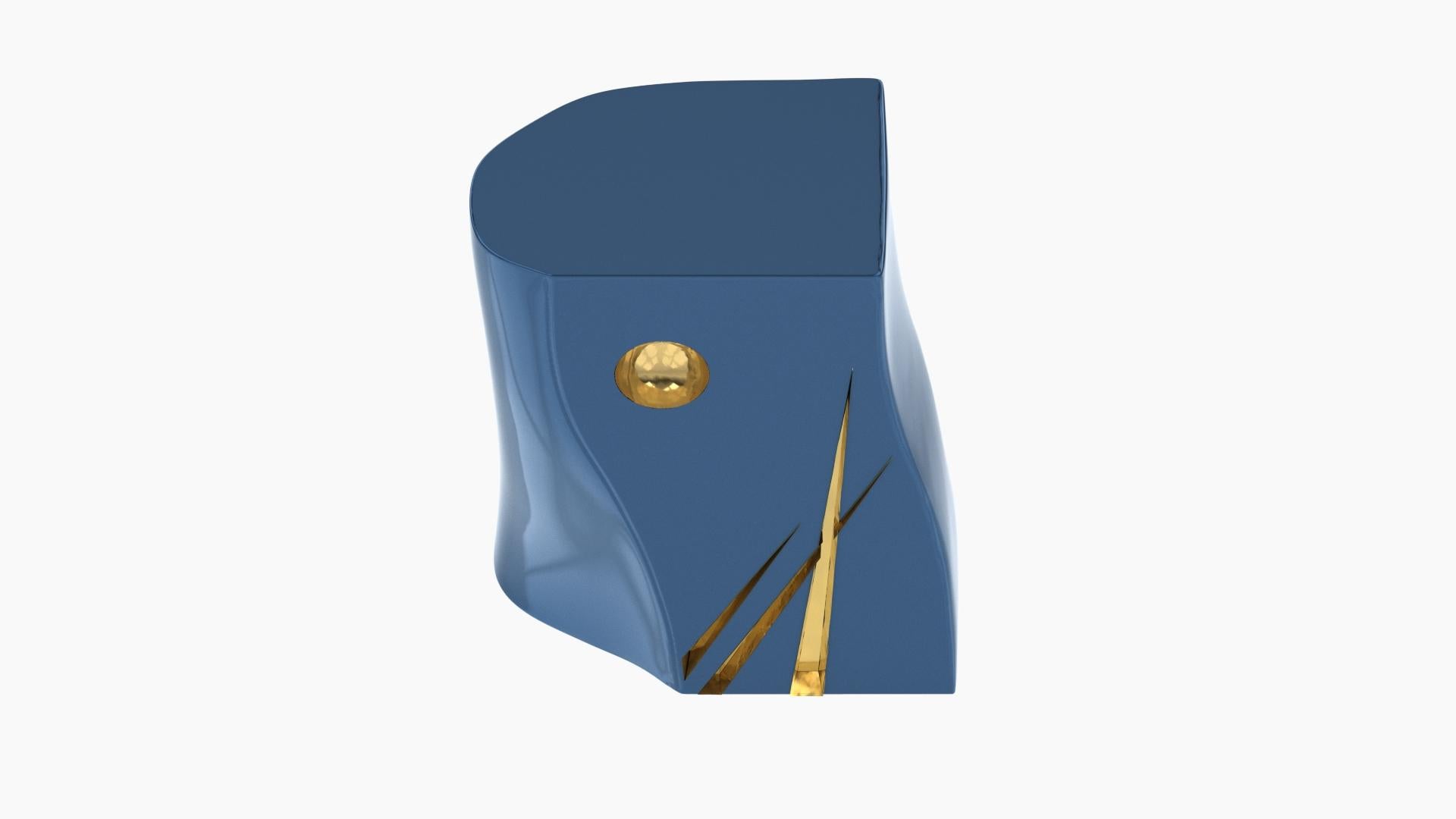 Beistelltisch Adelma, Linien 1, Mondblau/Gold im Angebot 1