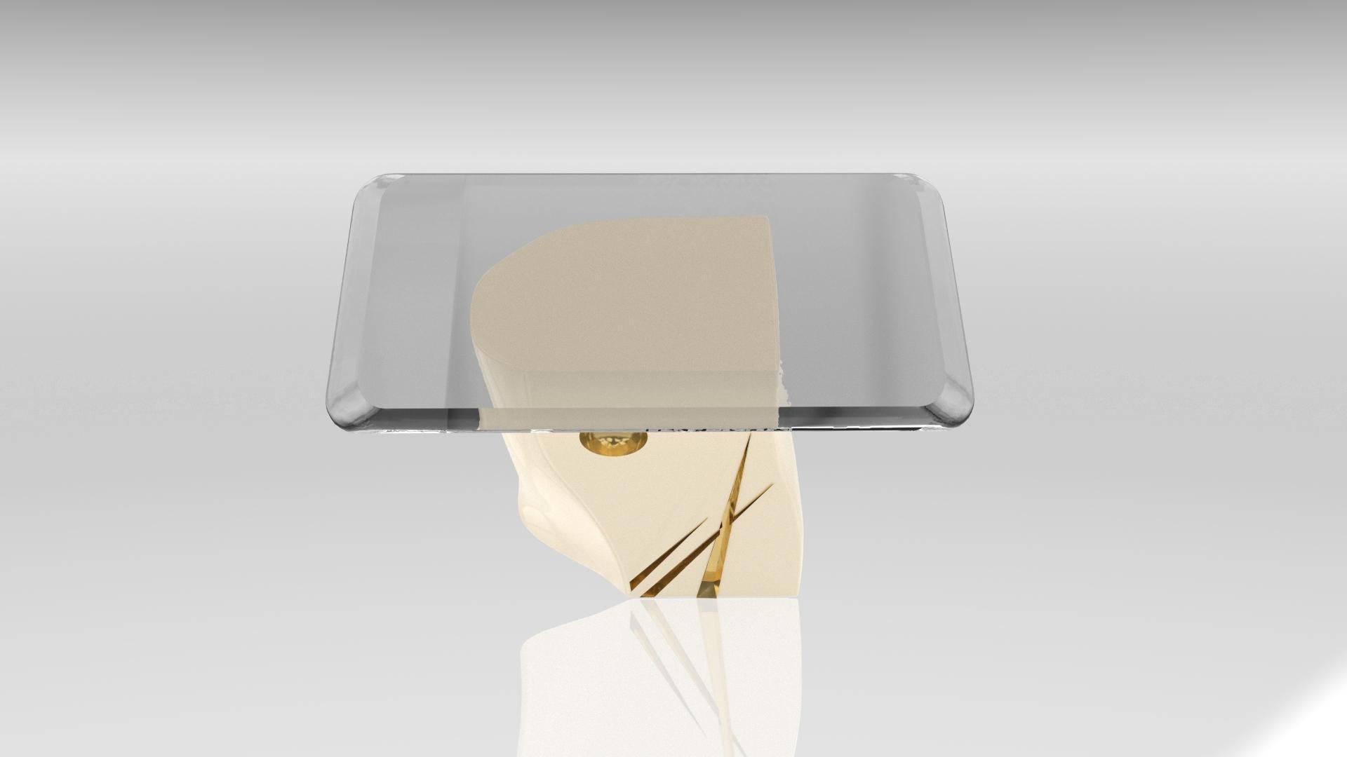 Tavolino Adelma, lignes 1, Porcelaine White/gold in vendita 4