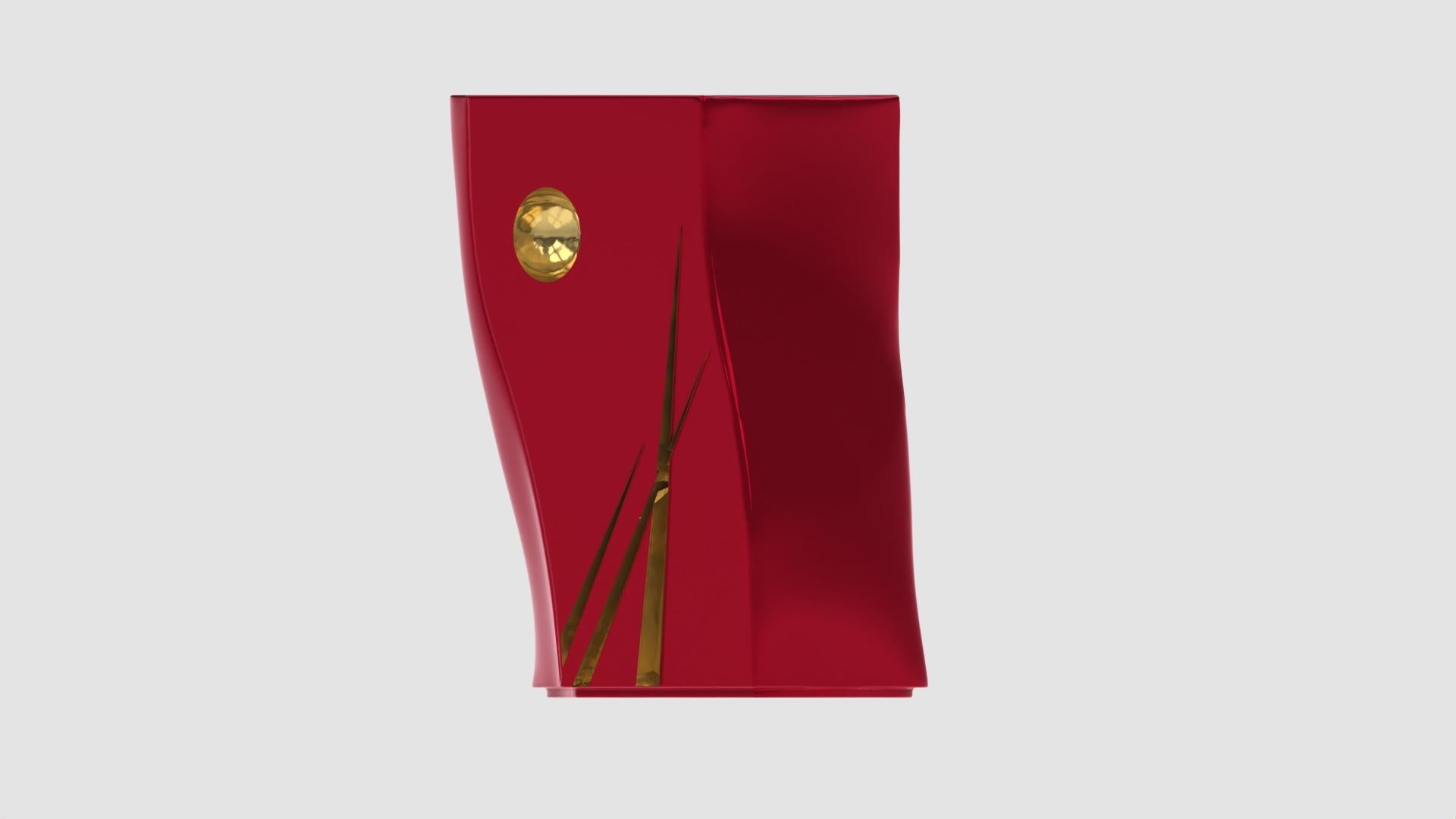 Plaqué or Table d'appoint Adelma, lignes 1, rouge/or Ombrie en vente