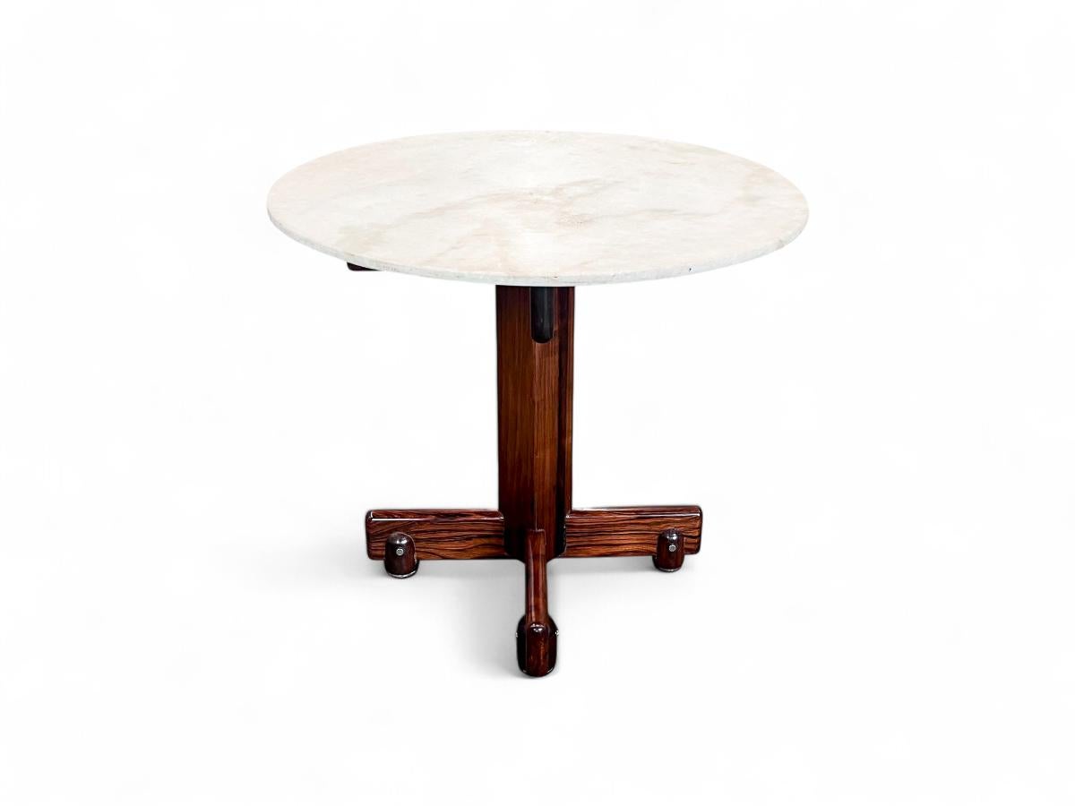 Mid-Century Modern Side Table “Alex” in Hardwood, Marble & Chrome, Sergio Rodrigues, 1960's