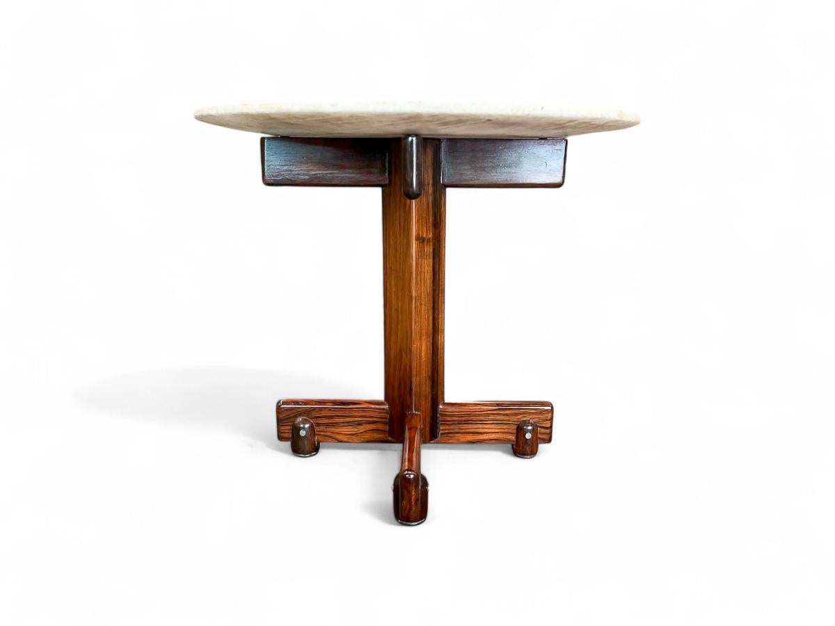 Brazilian Side Table “Alex” in Hardwood, Marble & Chrome, Sergio Rodrigues, 1960's