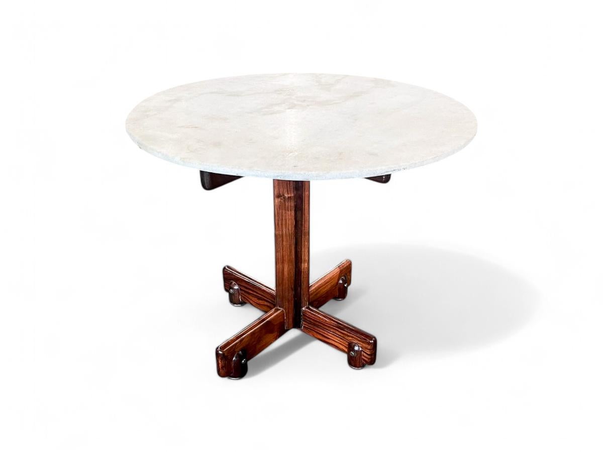 Woodwork Side Table “Alex” in Hardwood, Marble & Chrome, Sergio Rodrigues, 1960's