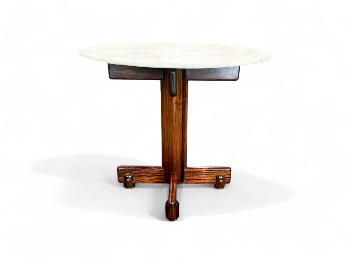 20th Century Side Table “Alex” in Hardwood, Marble & Chrome, Sergio Rodrigues, 1960's