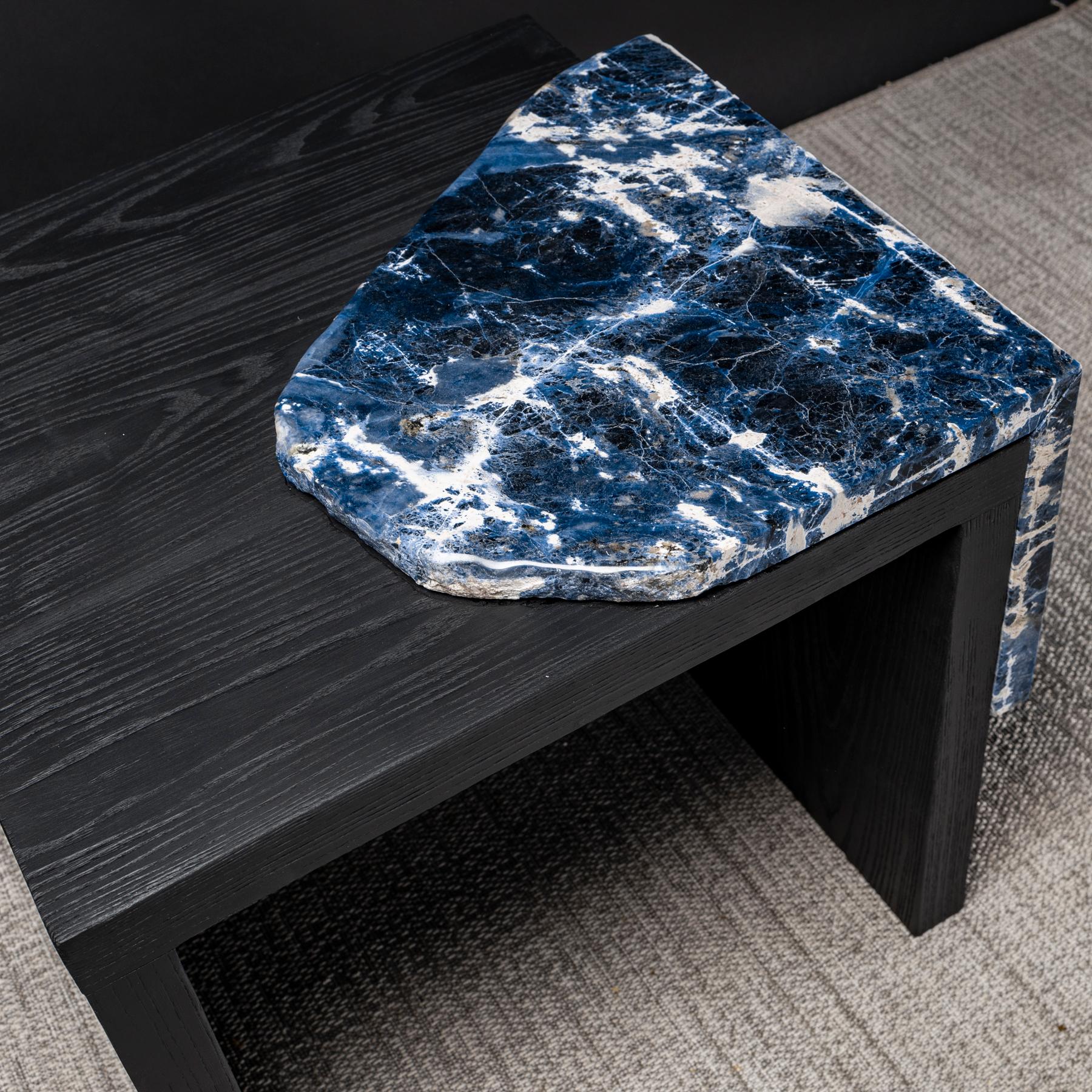 Side Table American Solid Ashwood with Brazilian Sodalite Slab For Sale 4