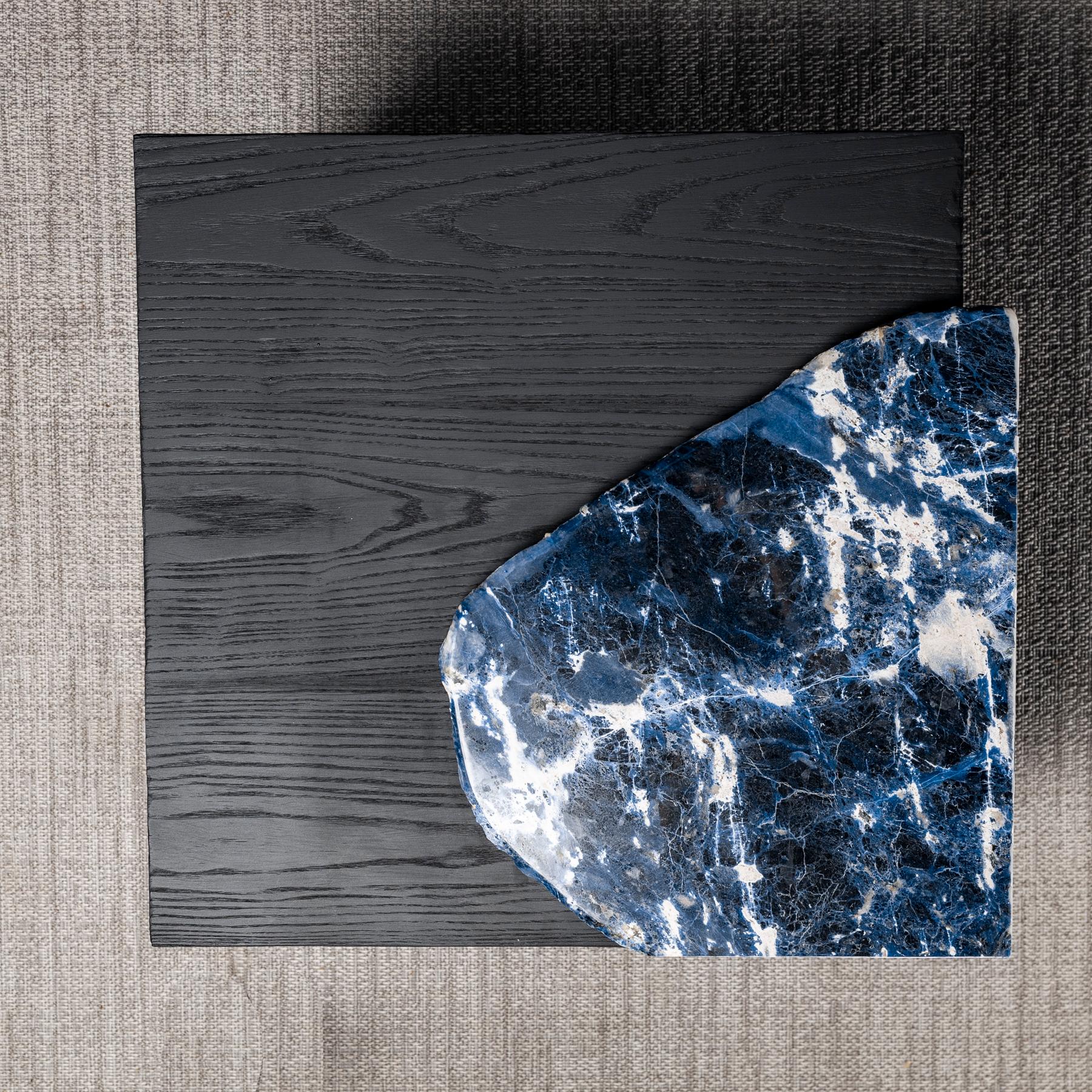 Agate Side Table American Solid Ashwood with Brazilian Sodalite Slab For Sale