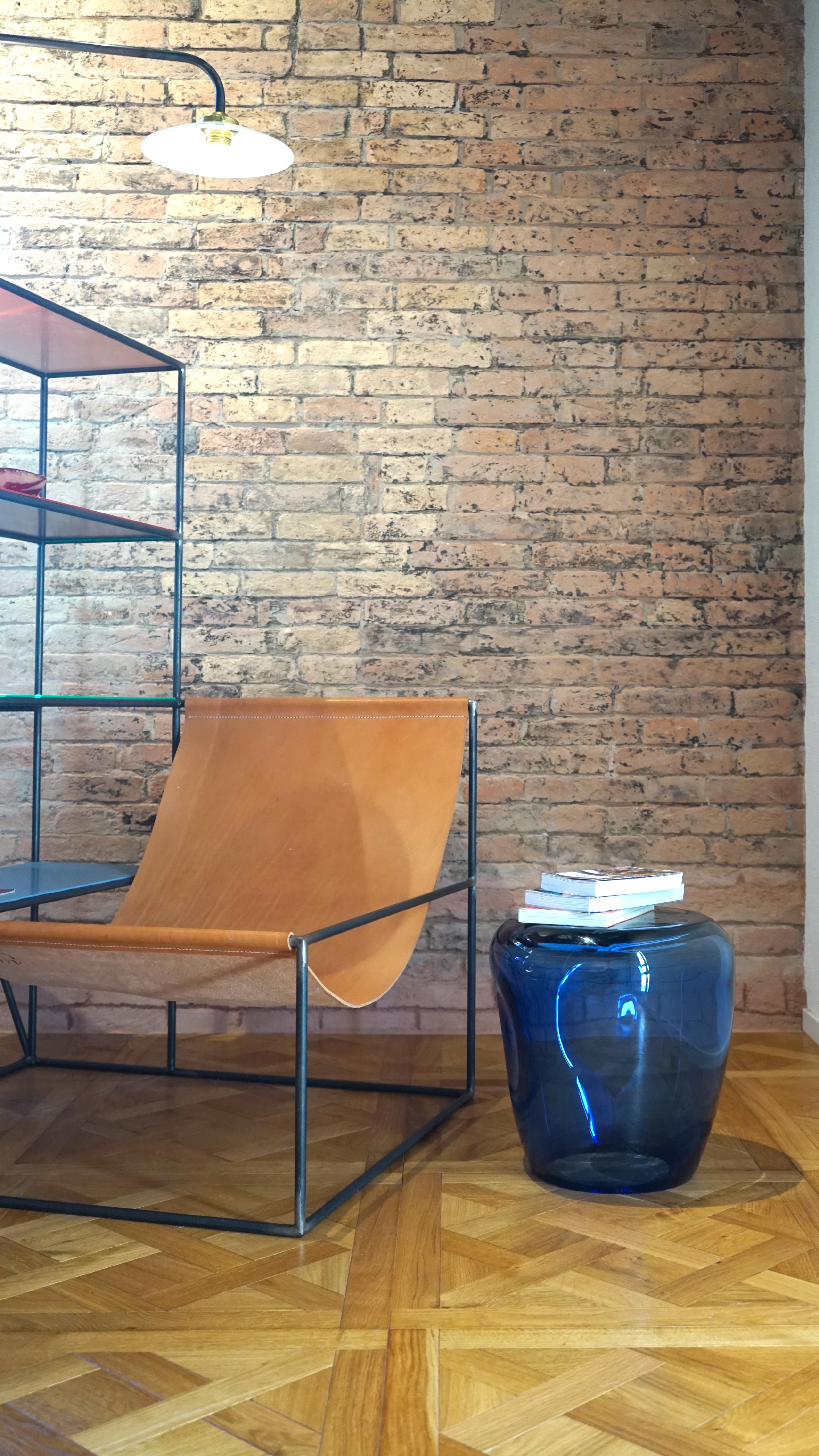 Side Table and Stool, Isola , Murano Blown Glass, Clear Blue KANZ, available For Sale 3