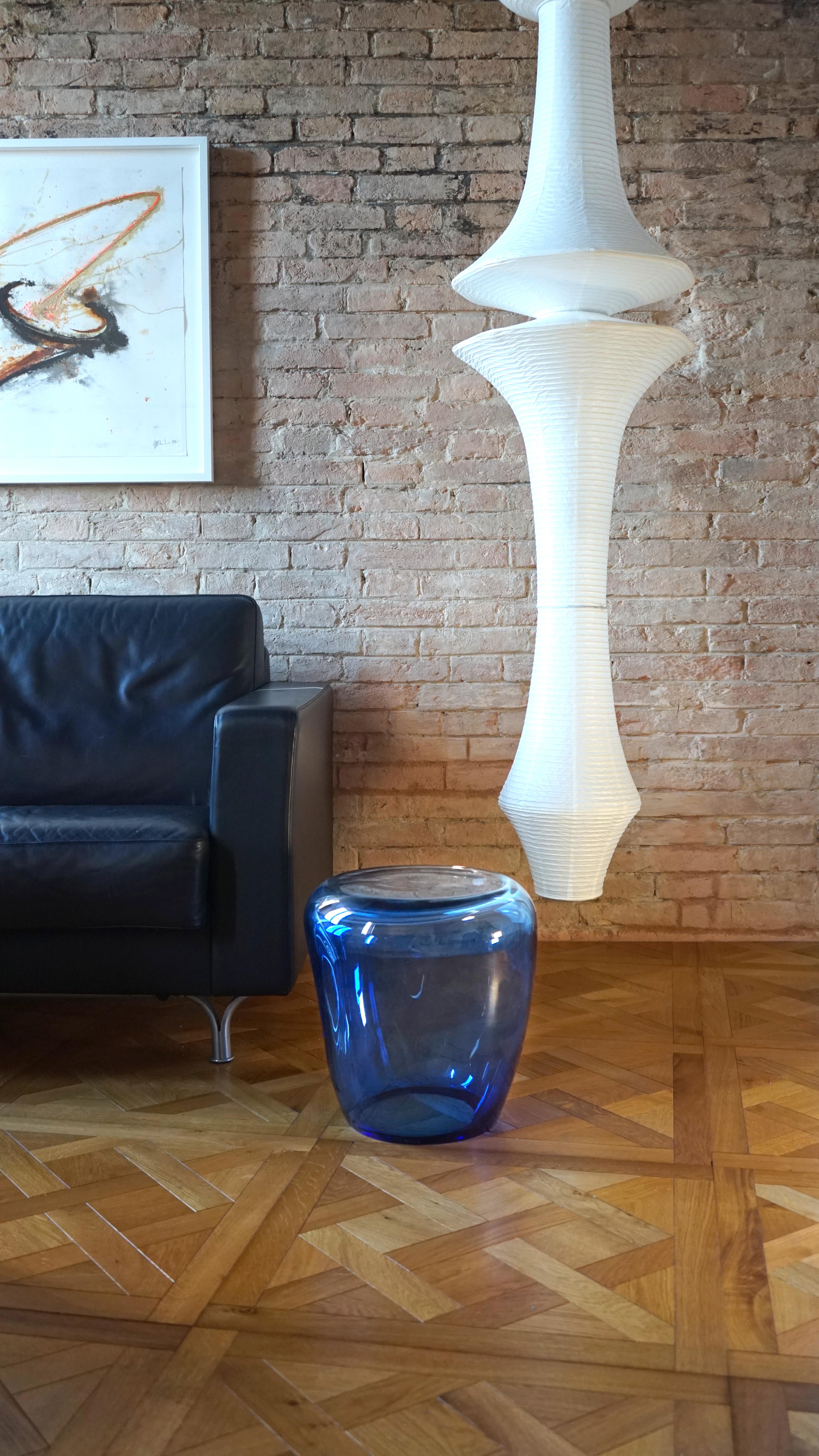 Side Table and Stool, Isola , Murano Blown Glass, Clear Blue KANZ, available For Sale 4