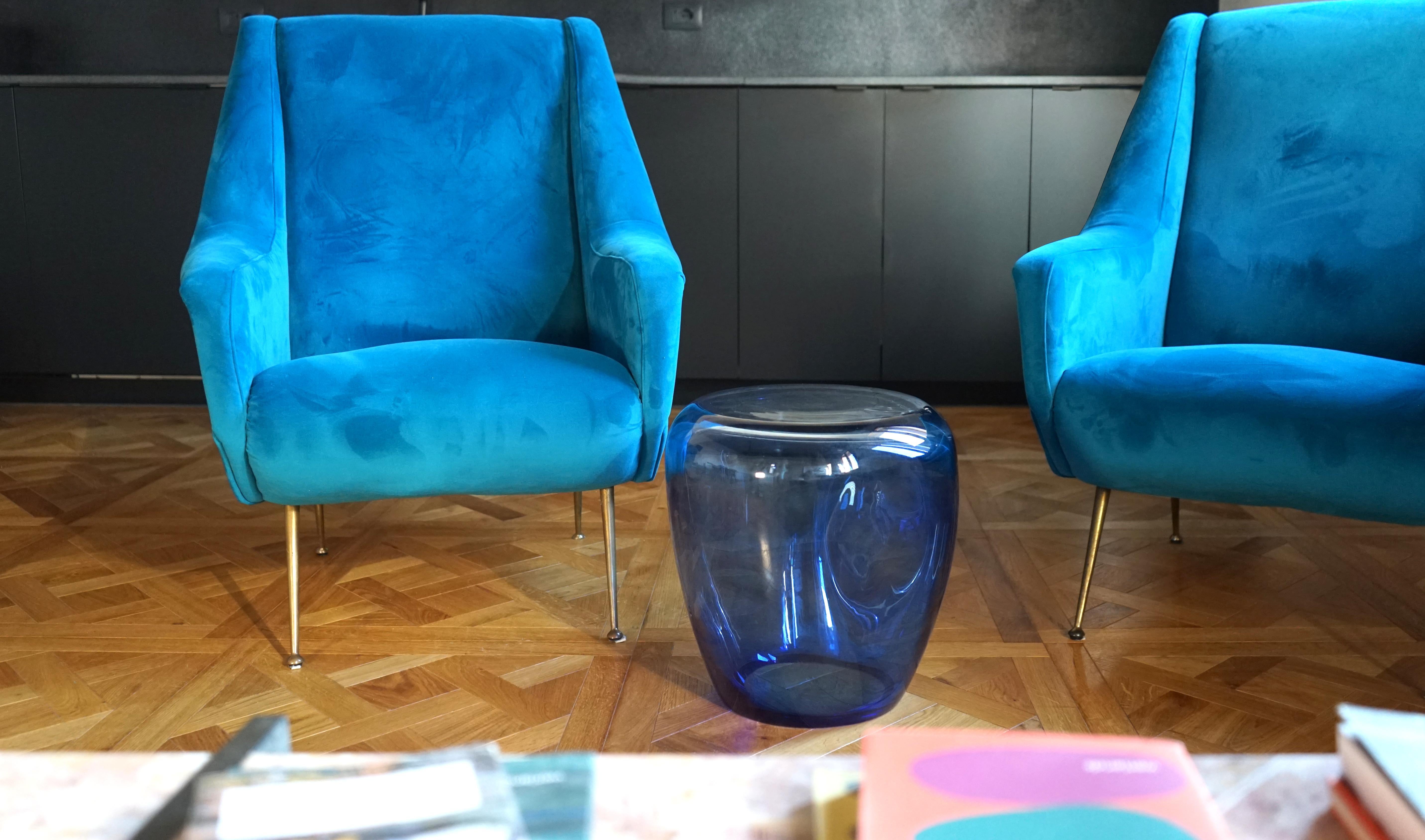 Side Table and Stool, Isola , Murano Blown Glass, Clear Blue KANZ, available For Sale 5