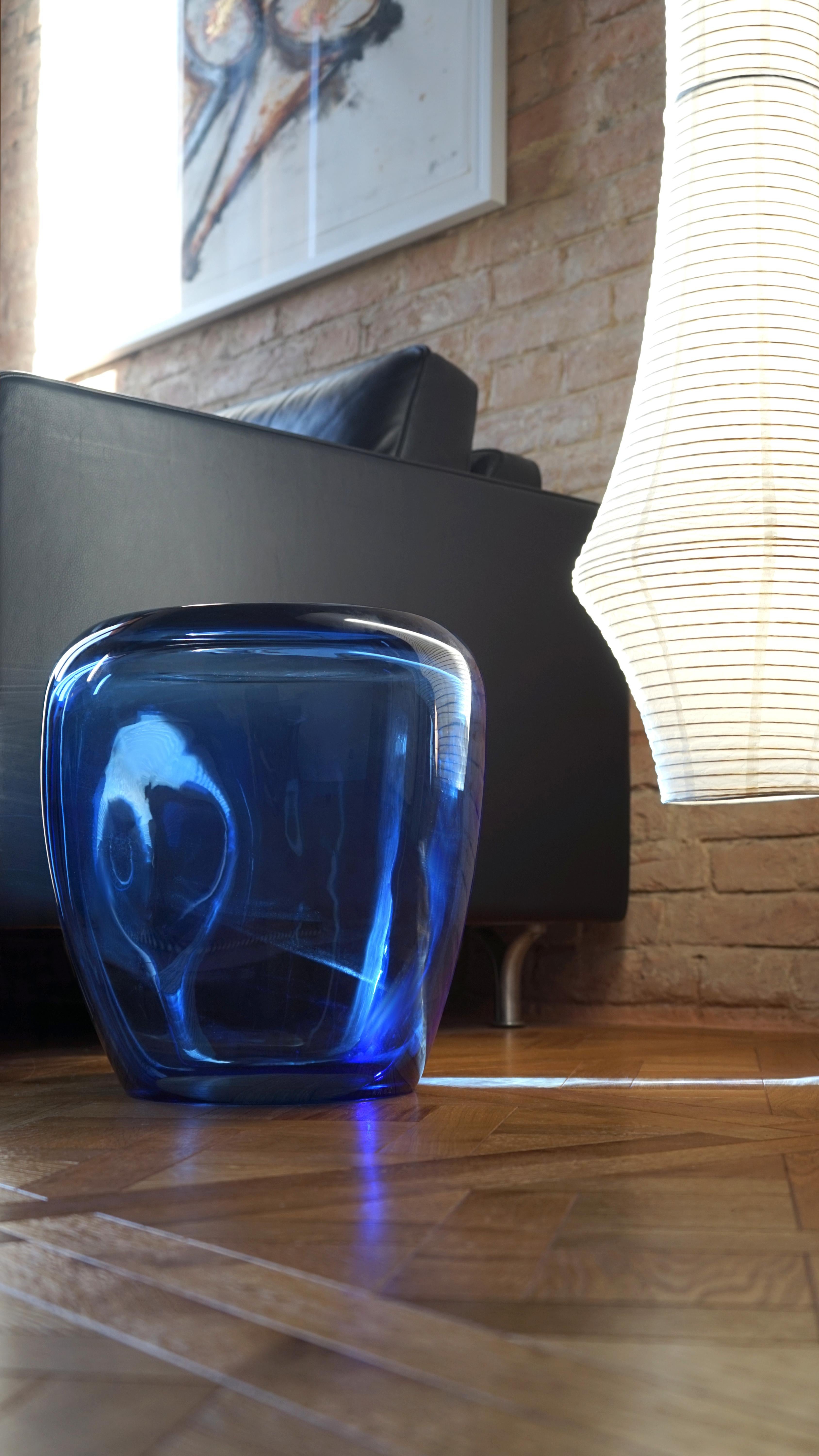 Side Table and Stool, Isola , Murano Blown Glass, Clear Blue KANZ, available For Sale 6