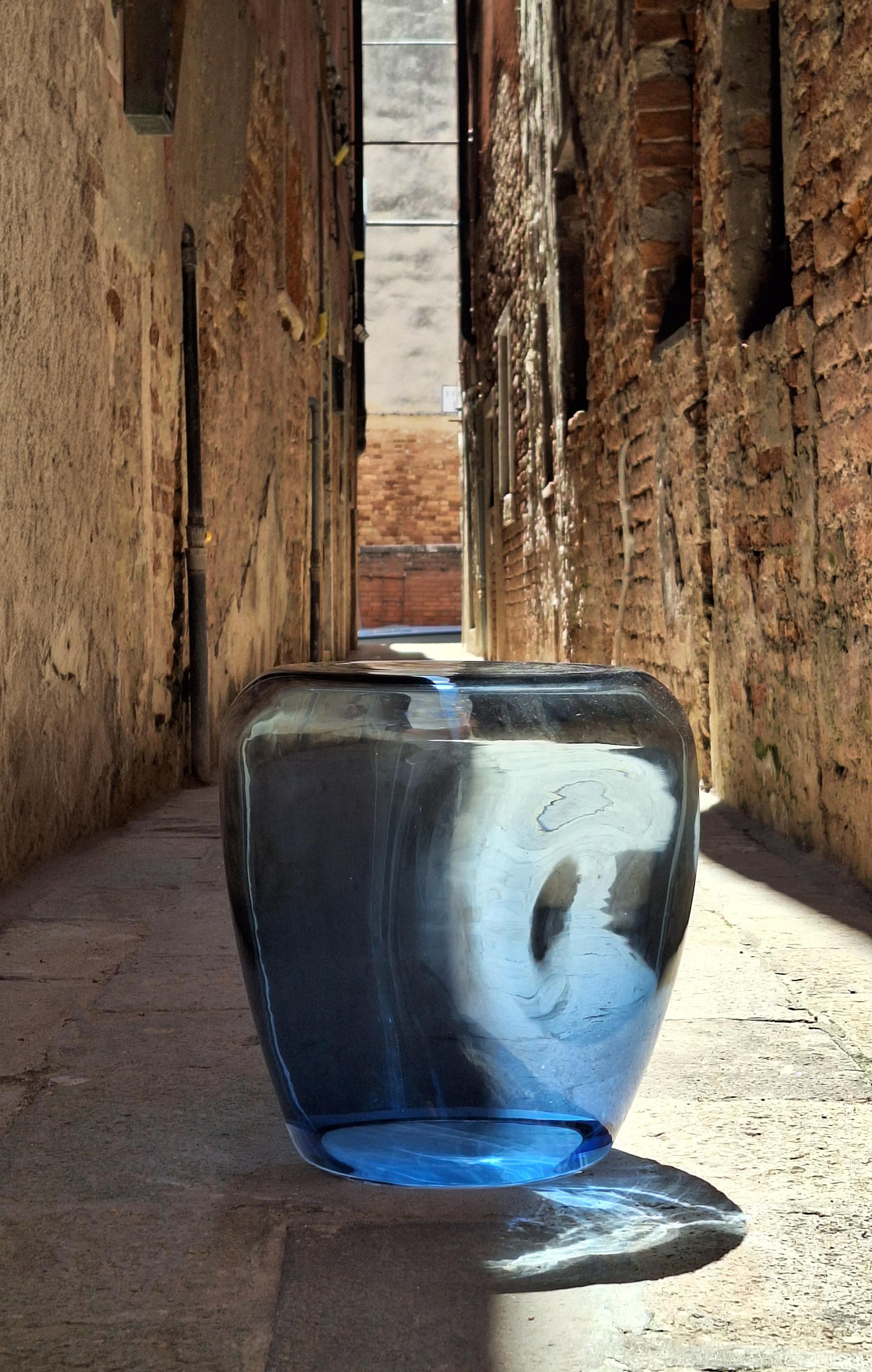 Other Side Table and Stool, Isola , Murano Blown Glass, Clear Blue KANZ, available For Sale