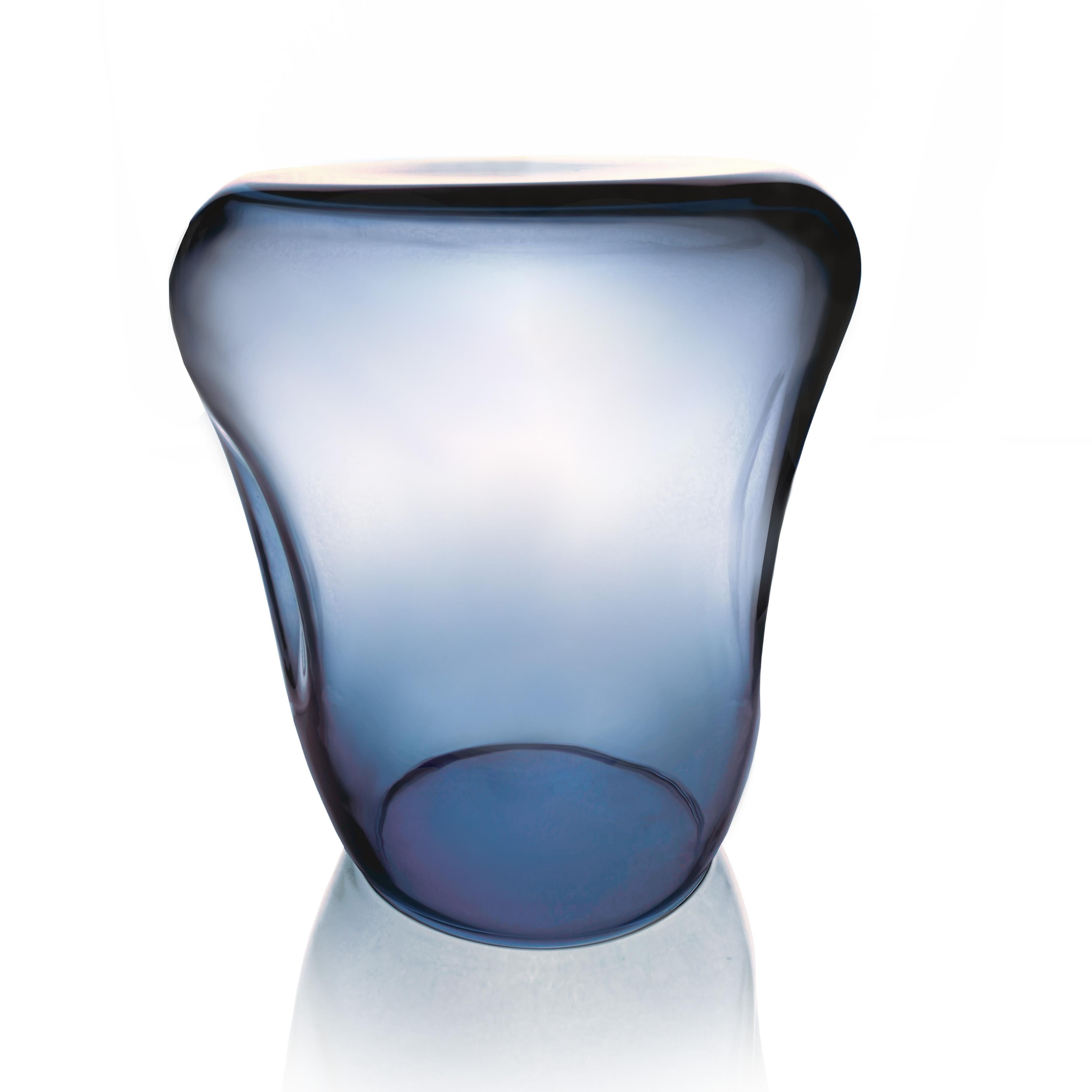Hand-Crafted Side Table and Stool, Isola , Murano Blown Glass, Clear Blue KANZ, available For Sale