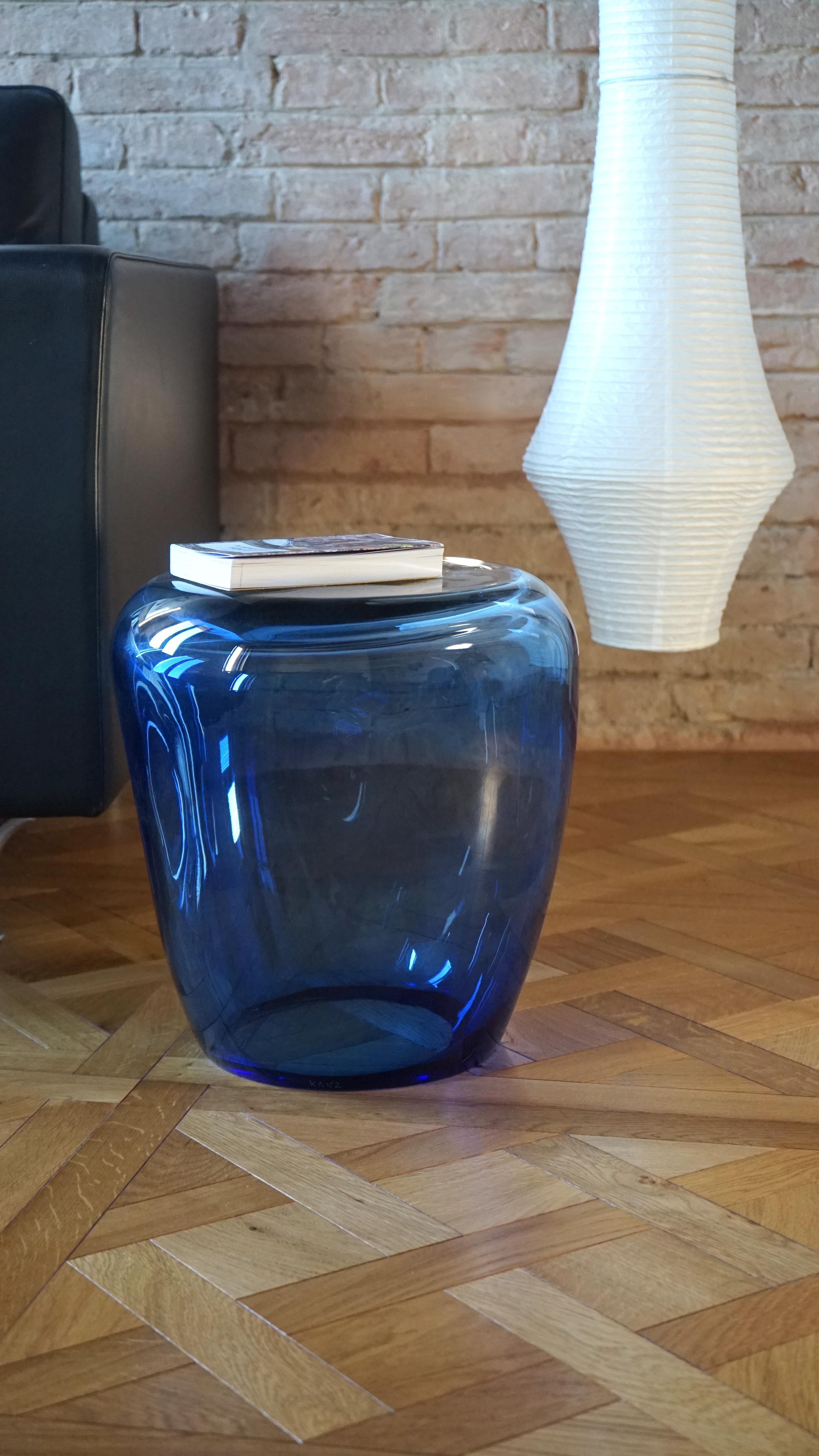 Art Glass Side Table and Stool, Isola , Murano Blown Glass, Clear Blue KANZ, available For Sale