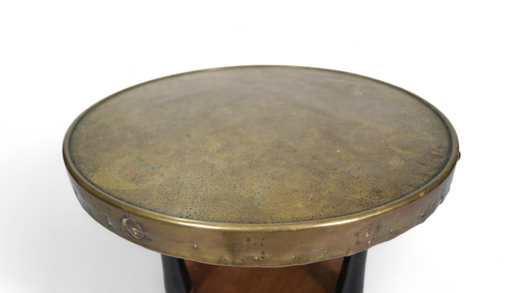 Brass Side table, art nouveau, wood structure, brass top, early twentieth century. For Sale