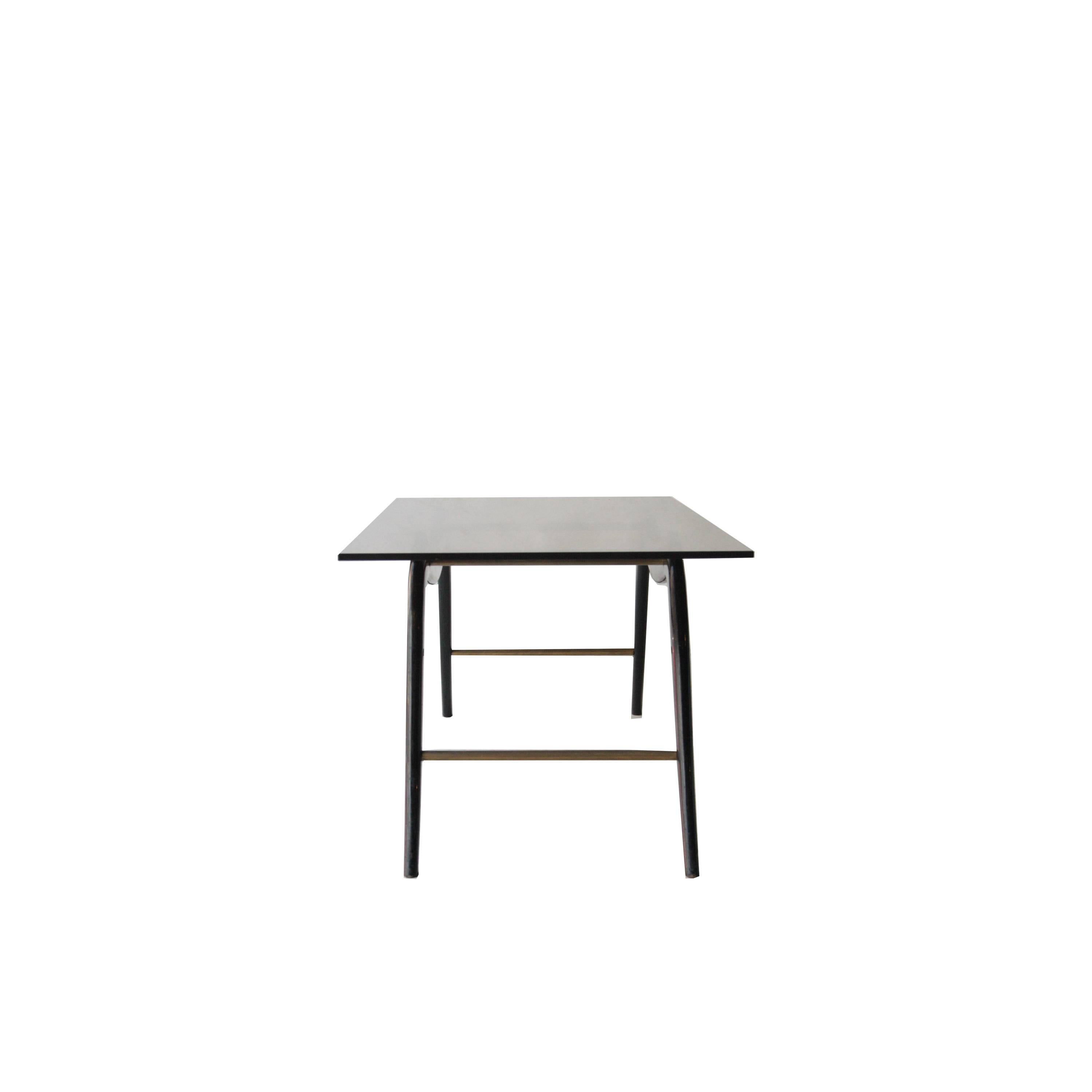 Ico Parisi Midcentury Rectangular Black Wood Glass Italian Side Table, 1950 In Good Condition For Sale In Madrid, ES