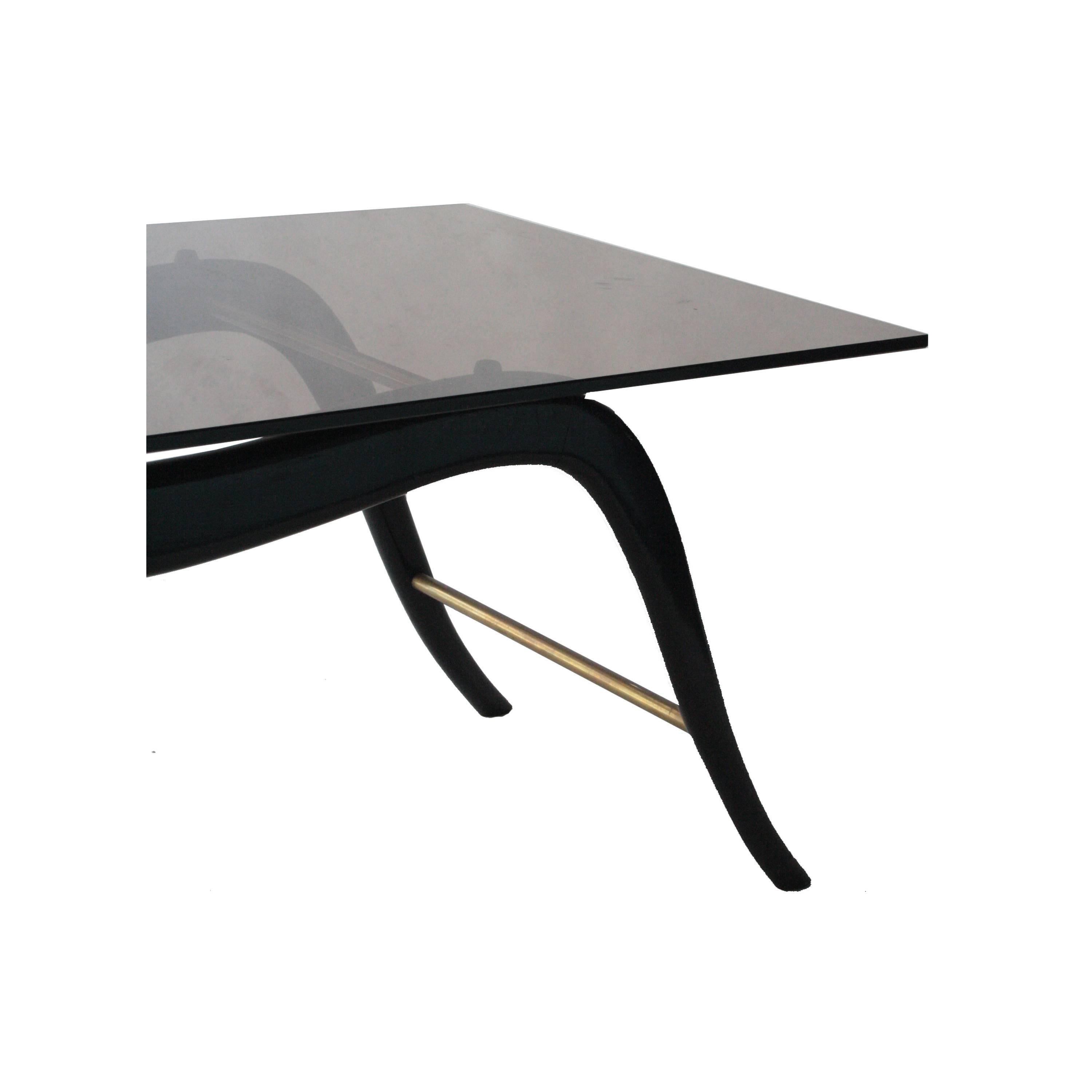 Milieu du XXe siècle Table d'appoint italienne rectangulaire en bois noir et verre Ico Parisi du milieu du siècle, 1950 en vente