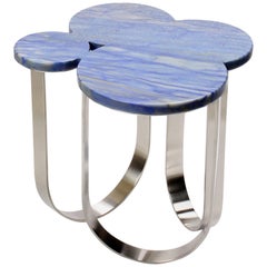 Side or End Table Azul Macaubas Marble Mirror Steel Collectible Design Italy