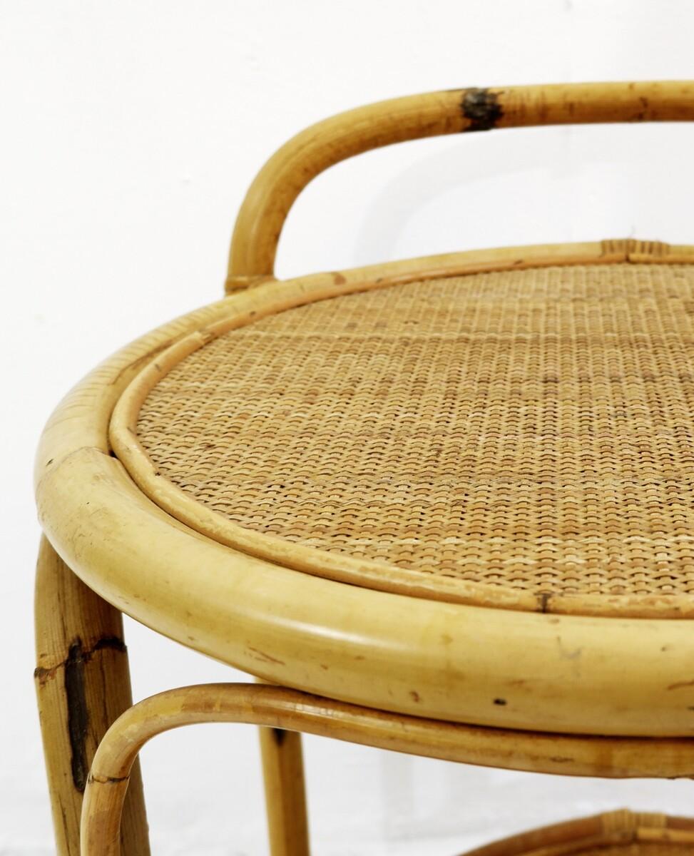 European Side Table Bar in Bamboo & Cane, Mid-Century Modern For Sale
