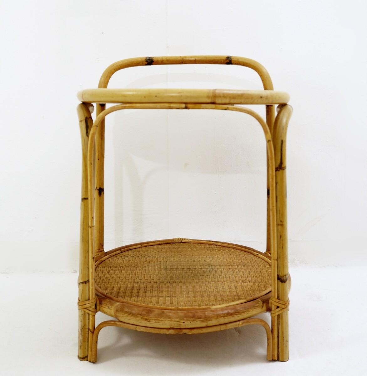 Side Table Bar in Bamboo & Cane, Mid-Century Modern In Good Condition For Sale In Brussels , BE