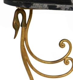 Side Table Wrought Iron Table with Black Marble Top Handmade Gold Finish Cupioli