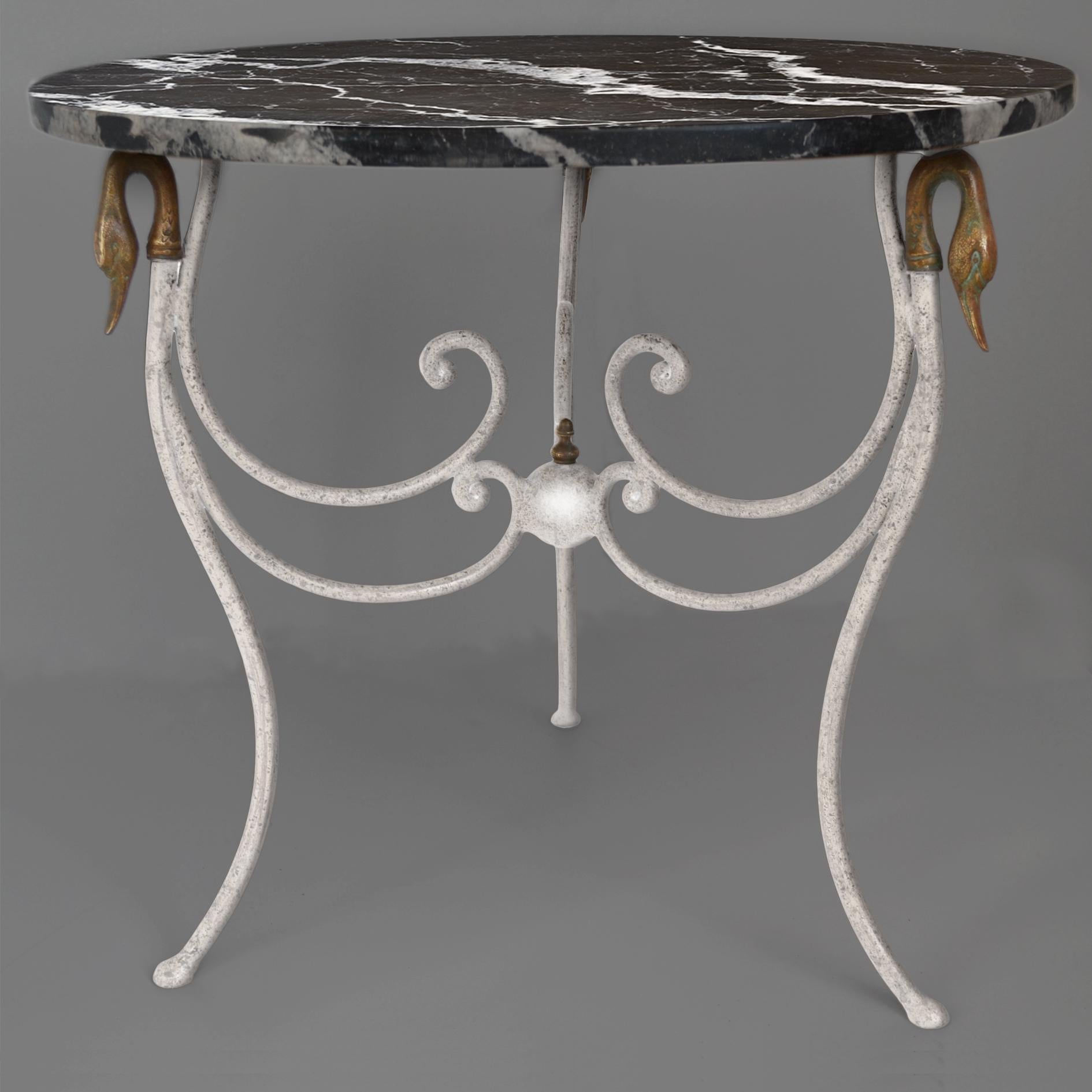 Art Nouveau Black Side Table Black Marble-Top Iron Base Gold Leaf Finish handmade in Italy For Sale