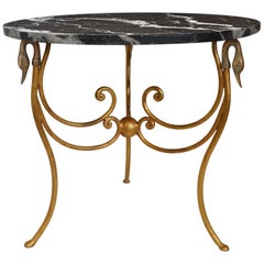 Black Side Table Black Marble-Top Iron Base Gold Leaf Finish handmade in Italy