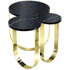 Side End Table Circular Black Marquinia Marble Brass Collectible Design Italy