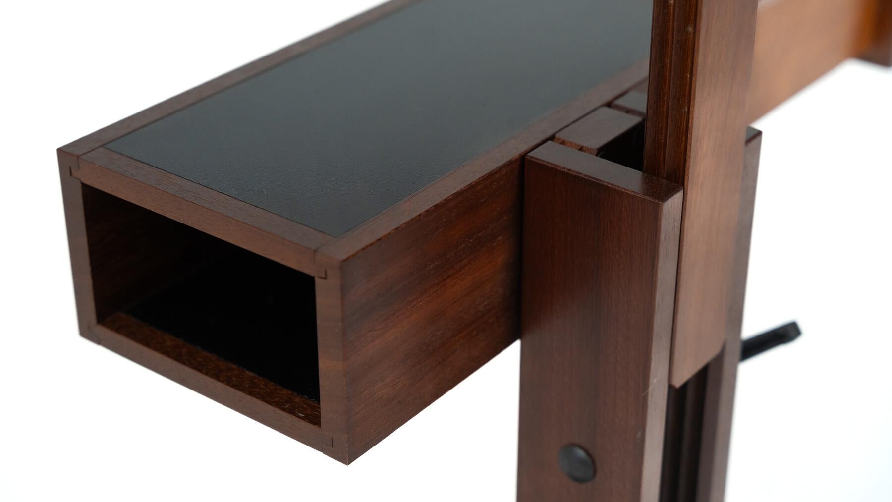 Wood Side table by Bernard Vuarnesson, Adjustable Height, 1980s For Sale