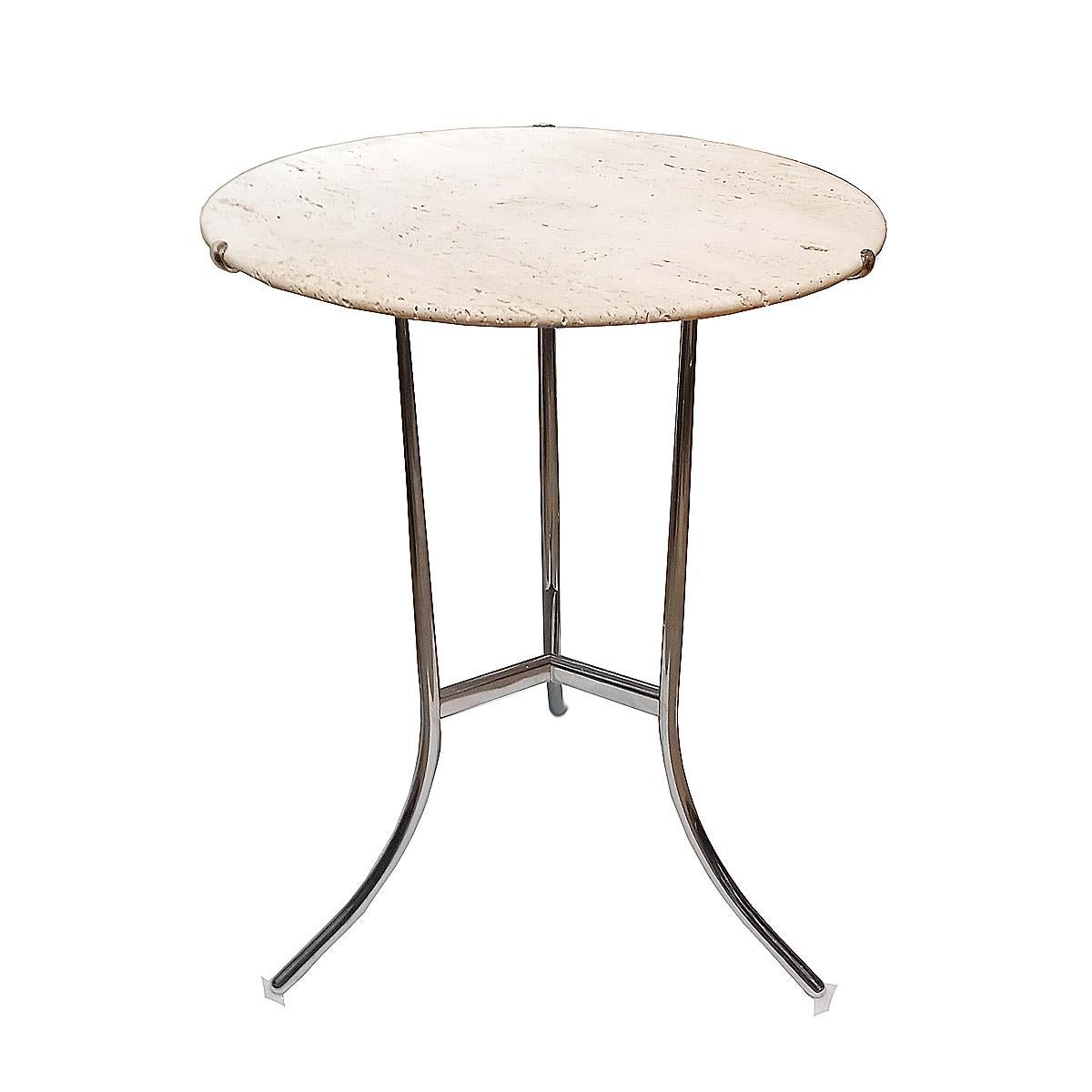 Side Table by Cedric Hartman, in Travertine Marble and Nickel-Plated Brass 7