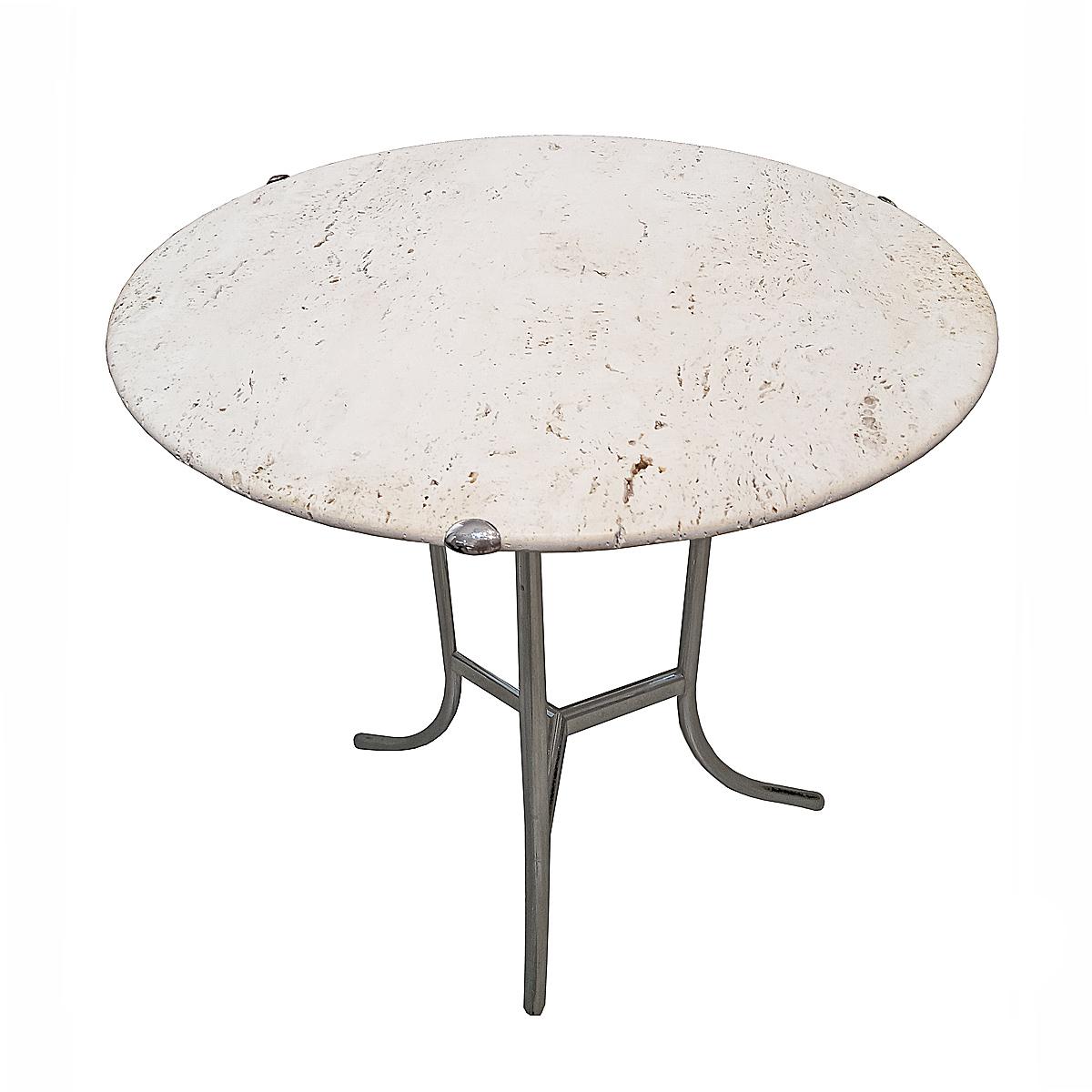Mid-Century Modern Side Table by Cedric Hartman, in Travertine Marble and Nickel-Plated Brass